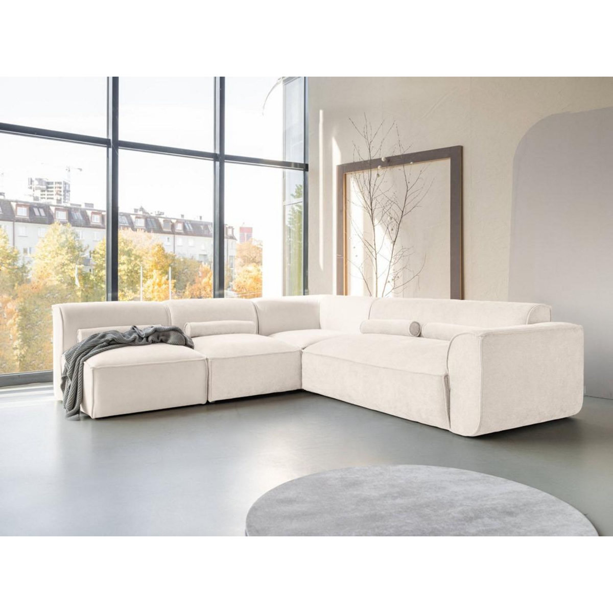 BEST MOBILIER Felix - canapé modulable d'angle gauche 5 places en tissu texturé