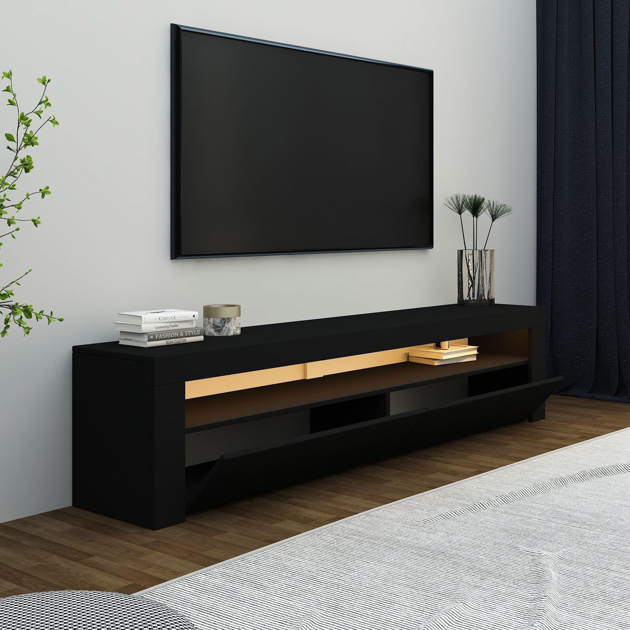 Voir la diapositive 4 : Habitat et Jardin Meuble tv en bois  bati  - 150 x 36 x 46 cm - noir