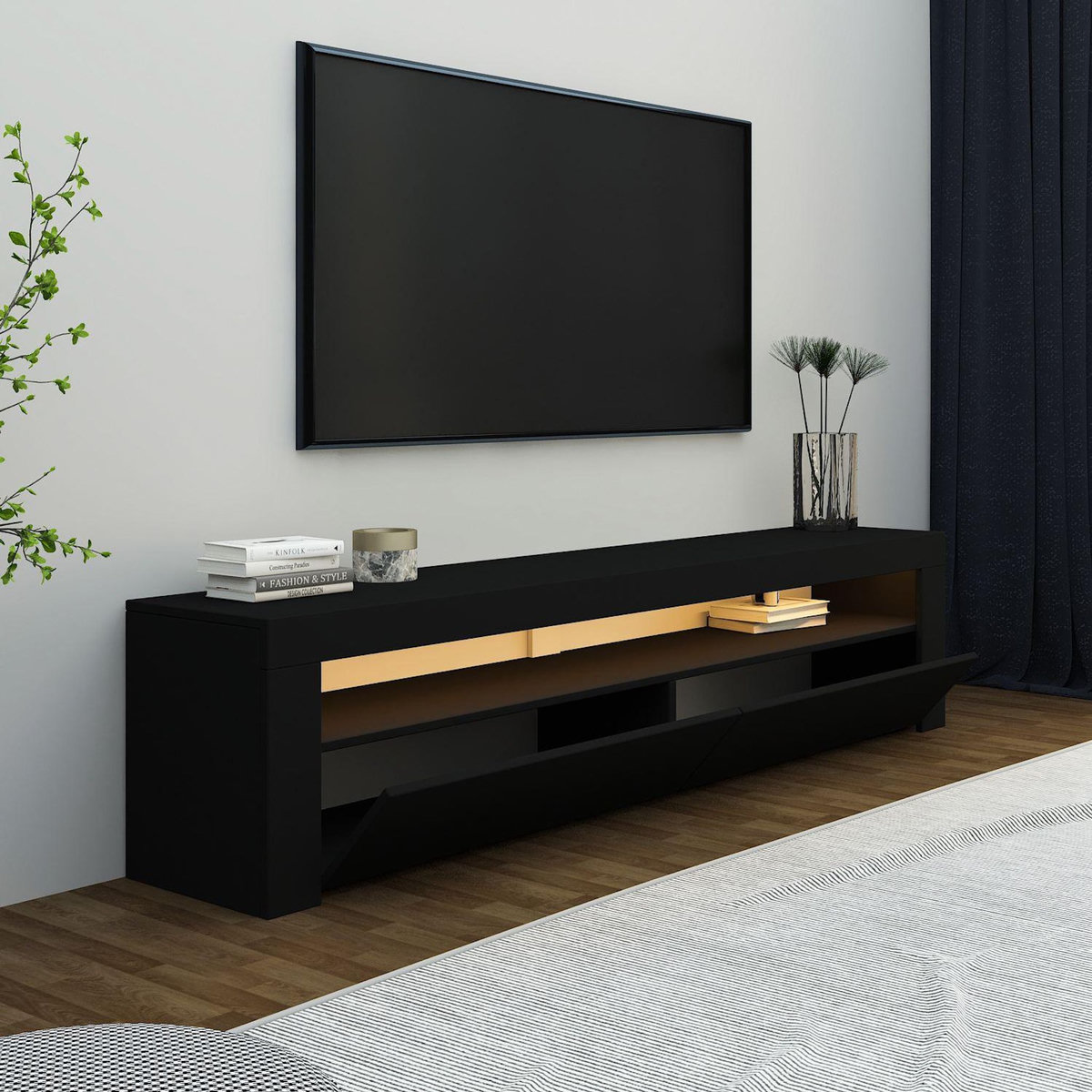 Habitat et Jardin Meuble TV en bois  Bati  - 150 x 36 x 46 cm - Noir