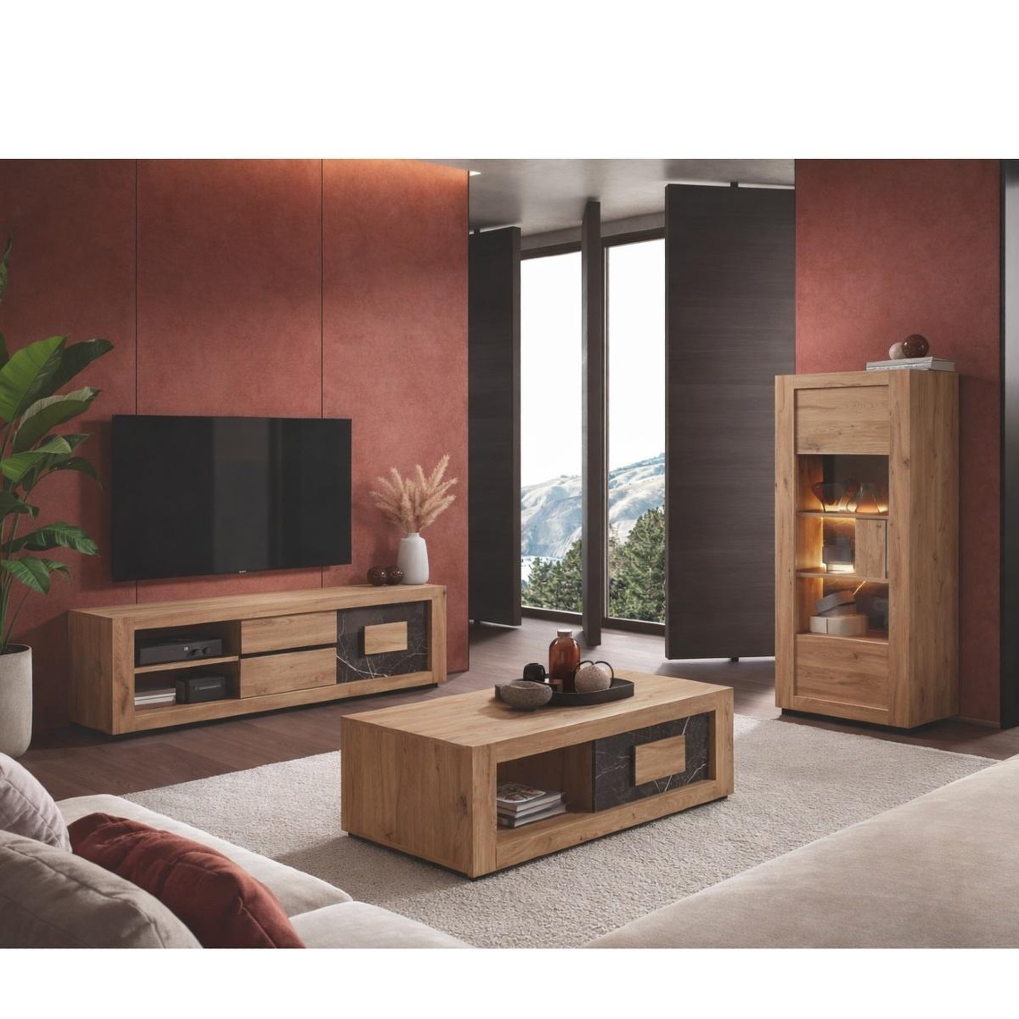 Voir la diapositive 3 : JLC KREATION Meuble tv moderne en bois 2 portes-2 niches racha