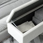 Voir la diapositive 6 : HOMCOM Banc coffre de rangement 2 en 1 dim. 95L x 38l x 45H cm piètement bois noir tissu blanc cassé