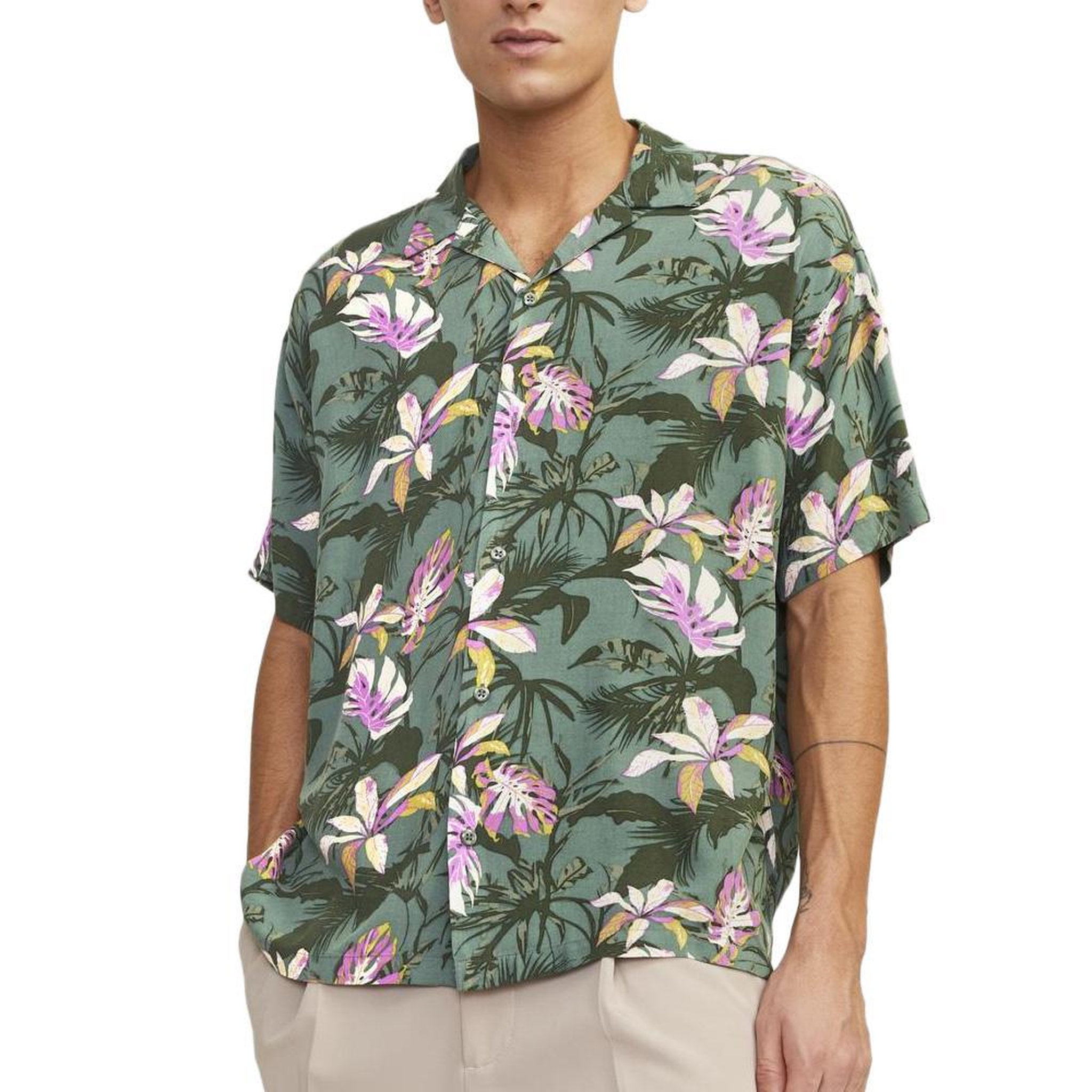 Voir la diapositive 1 : Jack & Jones Chemise Manches Courtes Verte/Violet Homme Jack & Jones Jorluke