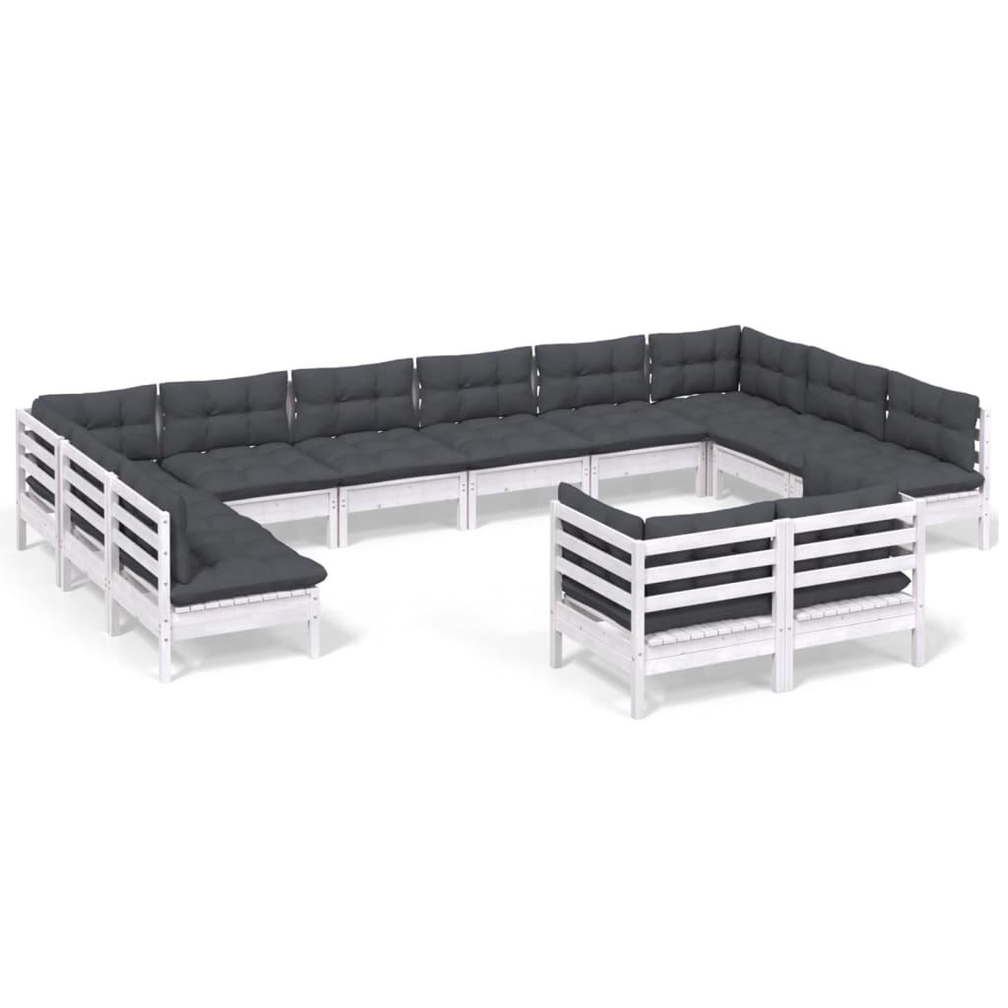 Voir la diapositive 2 : VIDAXL Salon de jardin 12 pcs avec coussins blanc bois de pin solide