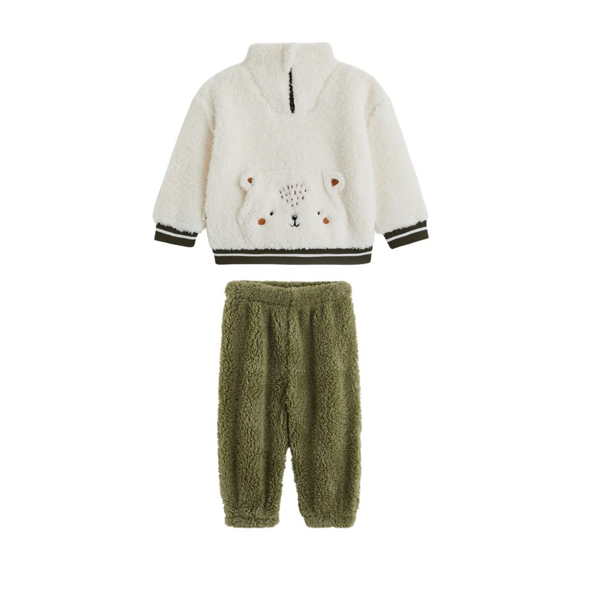 PETIT BEGUIN Ensemble bébé sweat et pantalon en sherpa ginkgo. Coloris disponibles : Vert