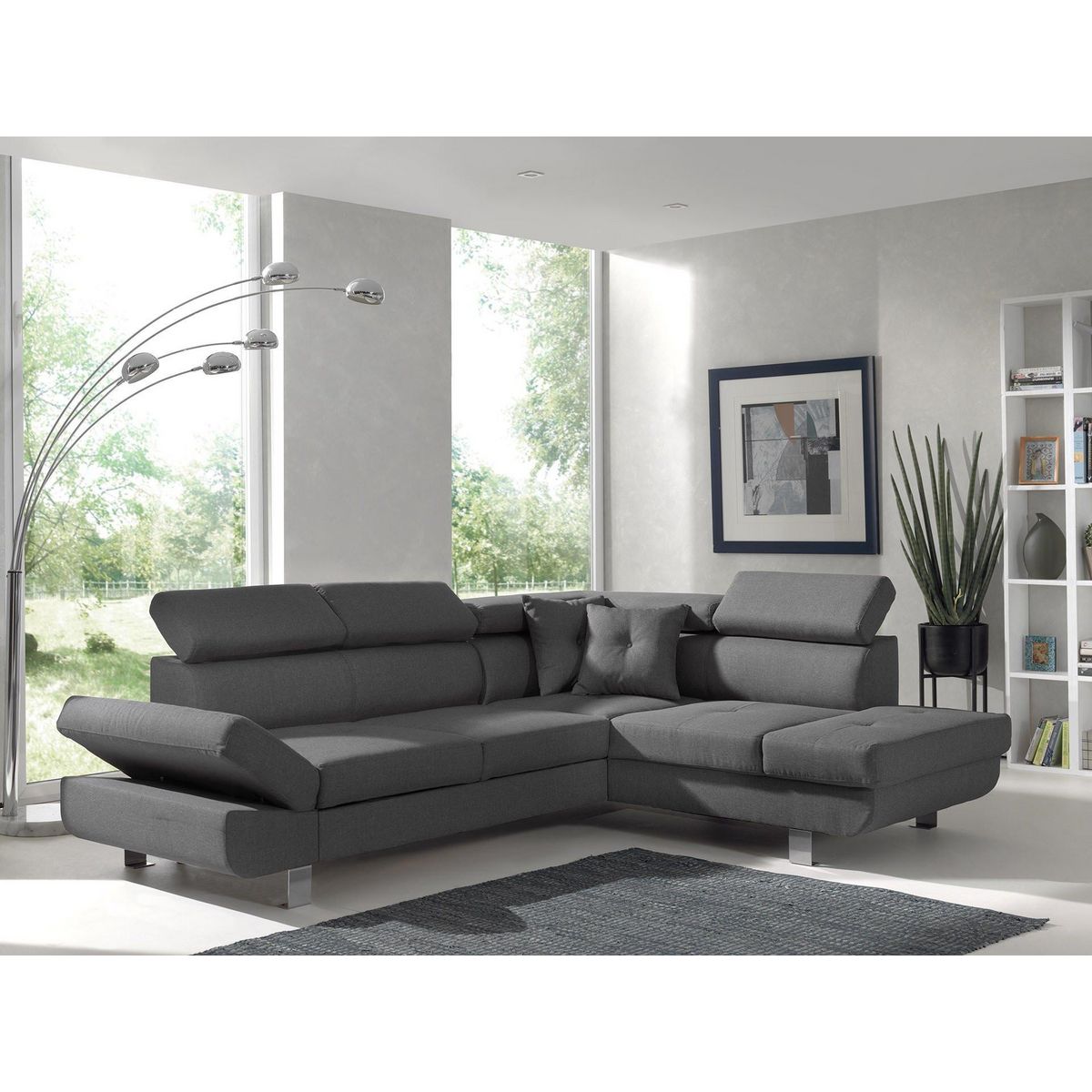 BEST MOBILIER Lisbona - canapé d'angle droit convertible - 5 places - avec têtières