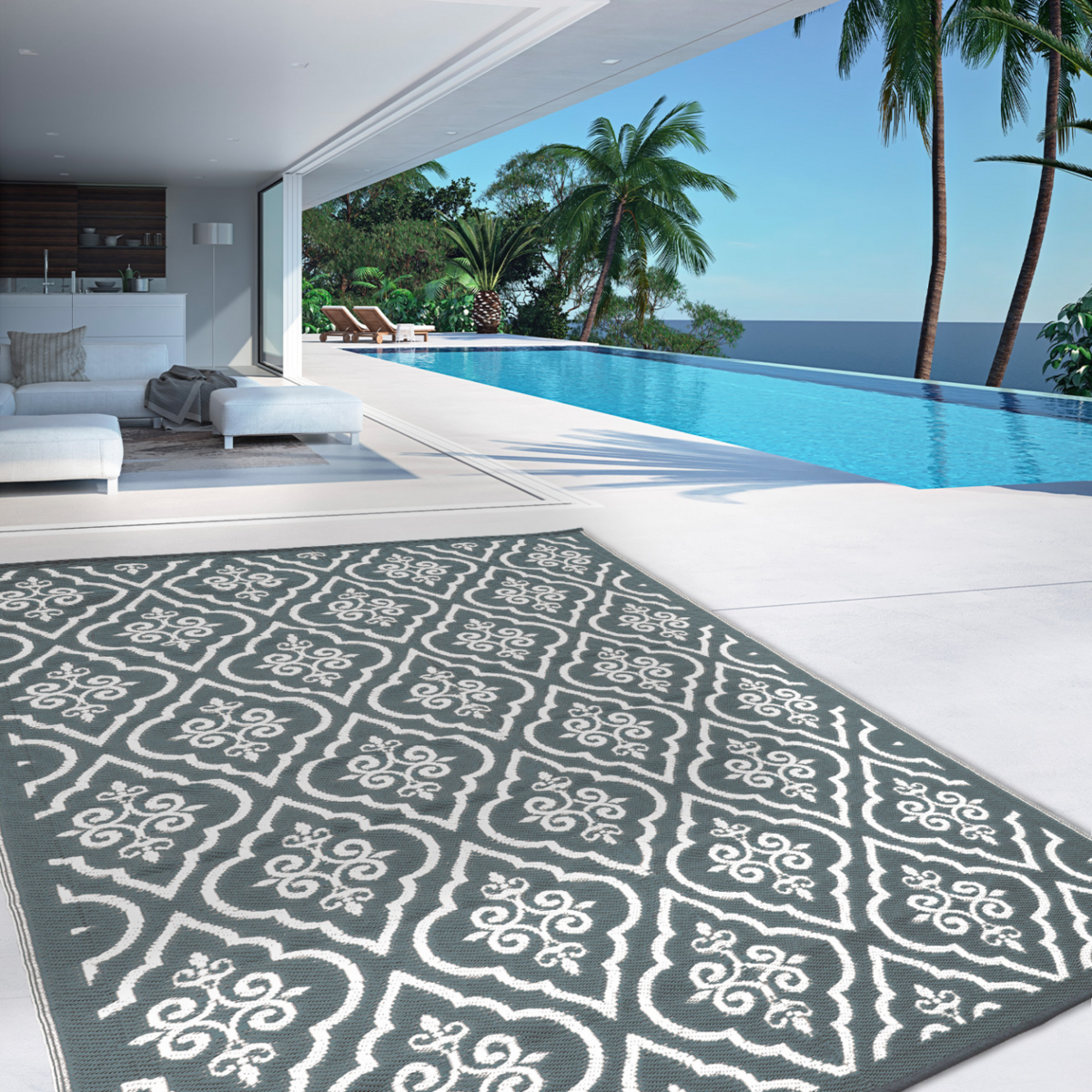 ID MARKET Tapis ext&#xE9;rieur TUNIS gris et blanc 180 x 280 CM