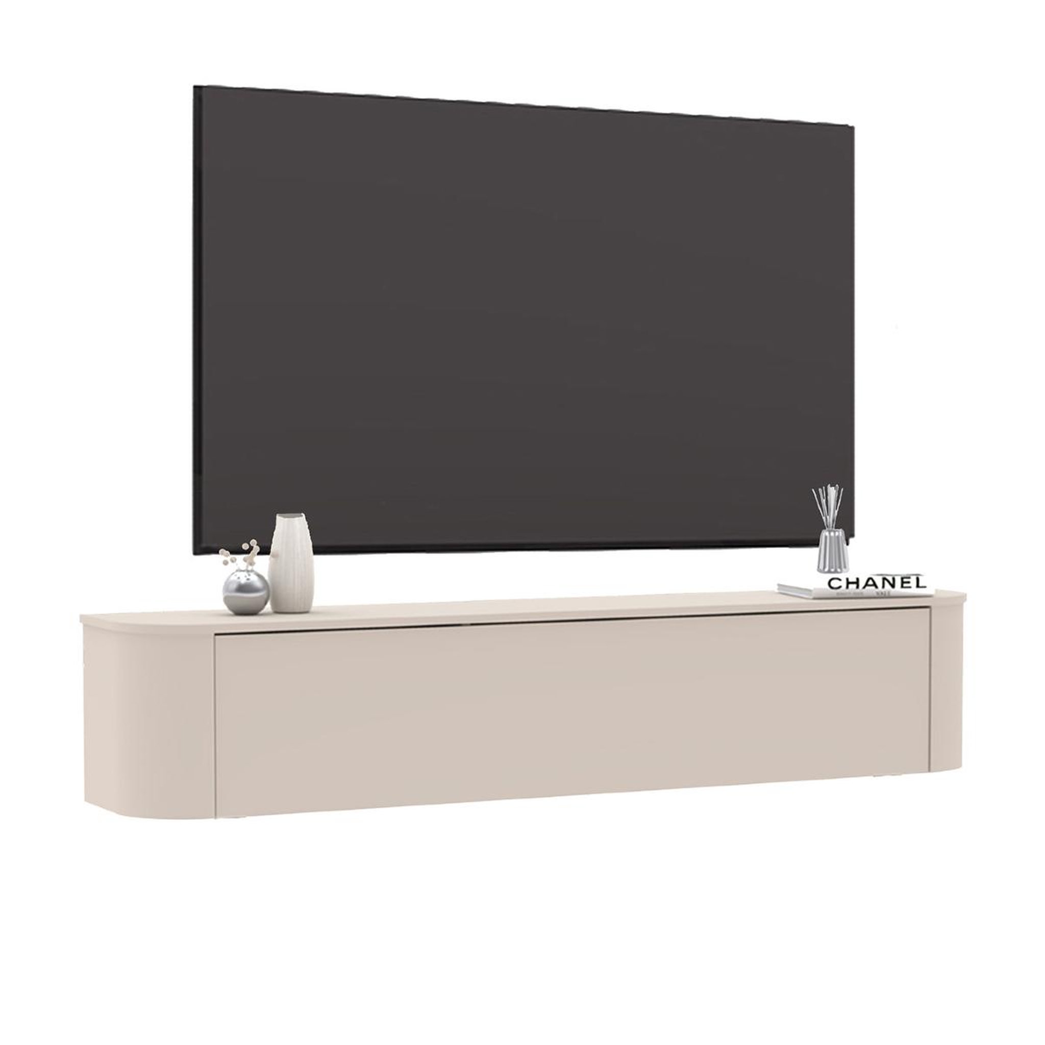 JLC KREATION Meuble tv mural suspendu beige 180cm olga