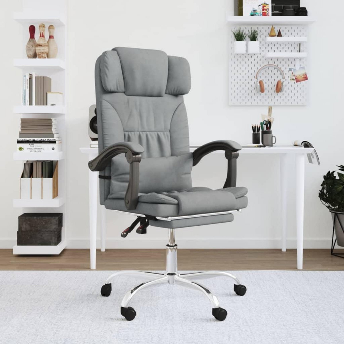 VIDAXL Fauteuil de massage inclinable de bureau Gris clair Tissu