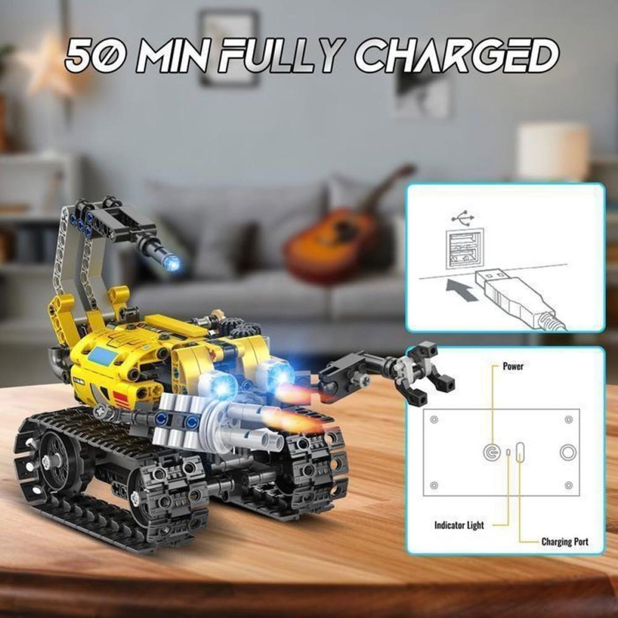 Voir la diapositive 6 : Kit véhicule robot 5 en 1 Cubimana, 560 pièces, corps jaune