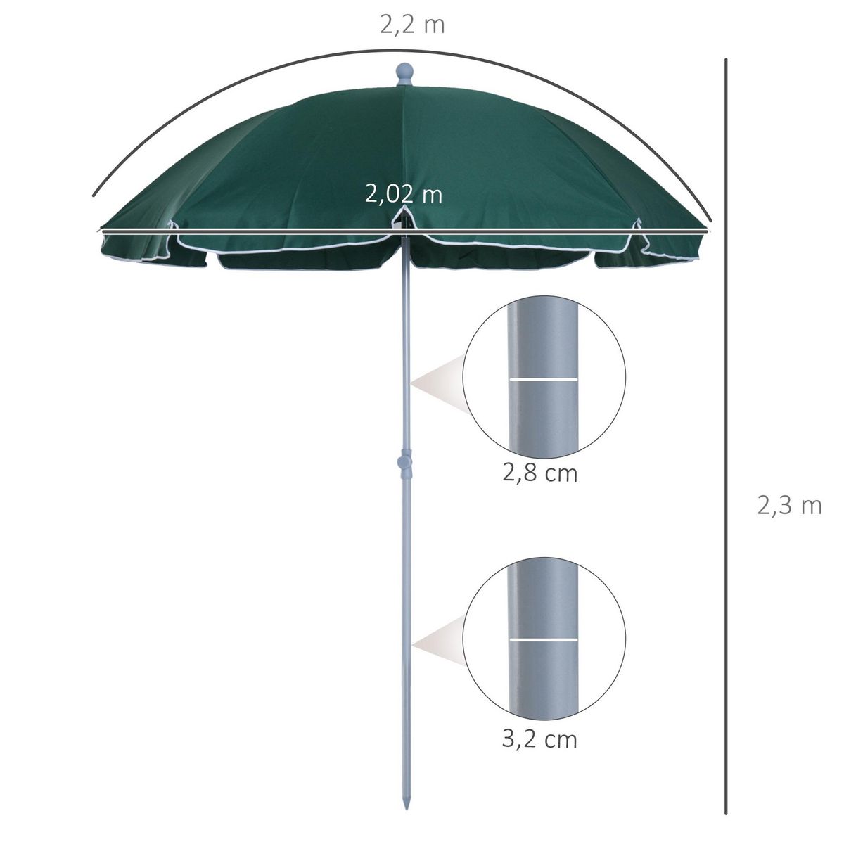 OUTSUNNY Parasol inclinable octogonal de jardin Ø 2 m métal polyester vert