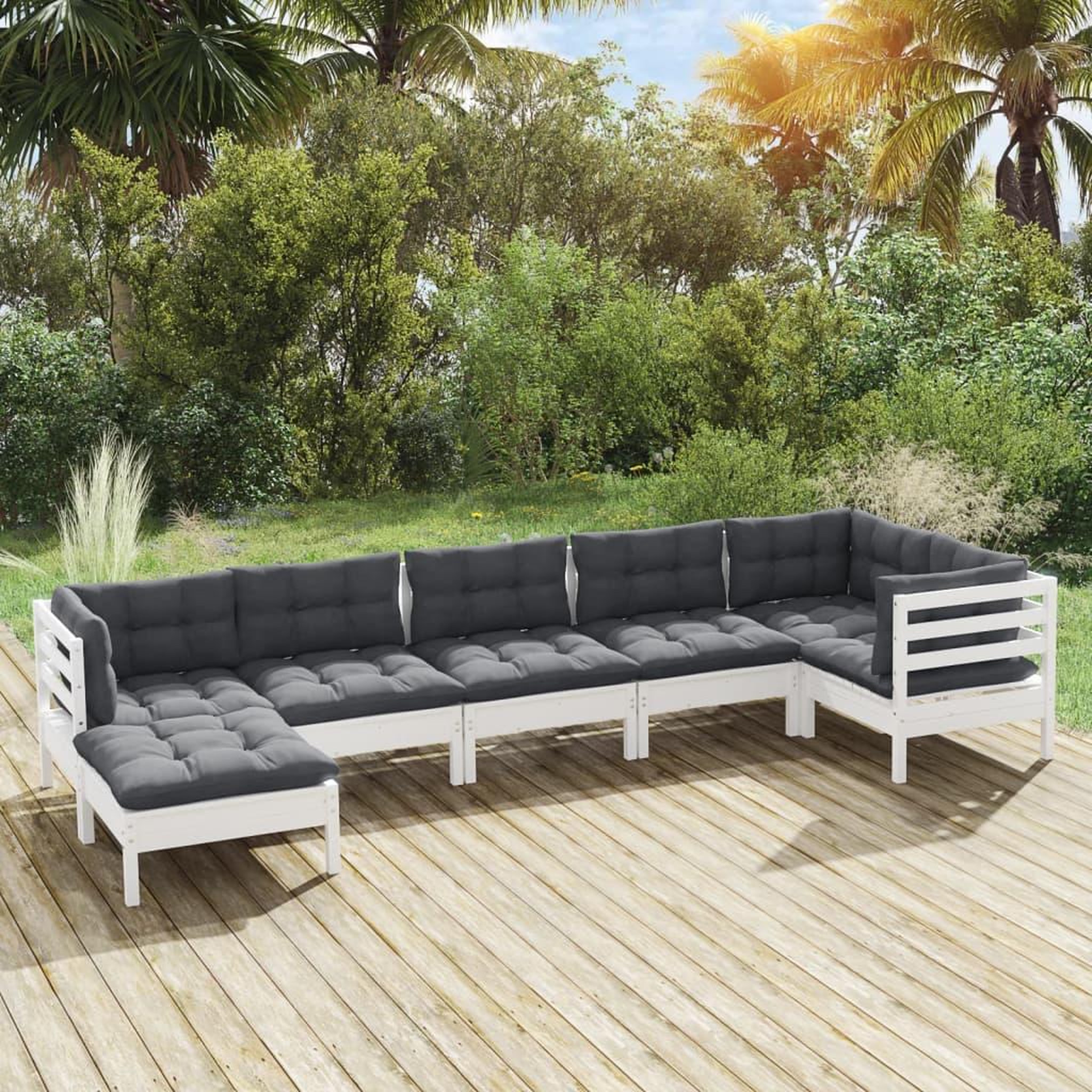 VIDAXL Salon de jardin 7 pcs avec coussins blanc bois de pin massif