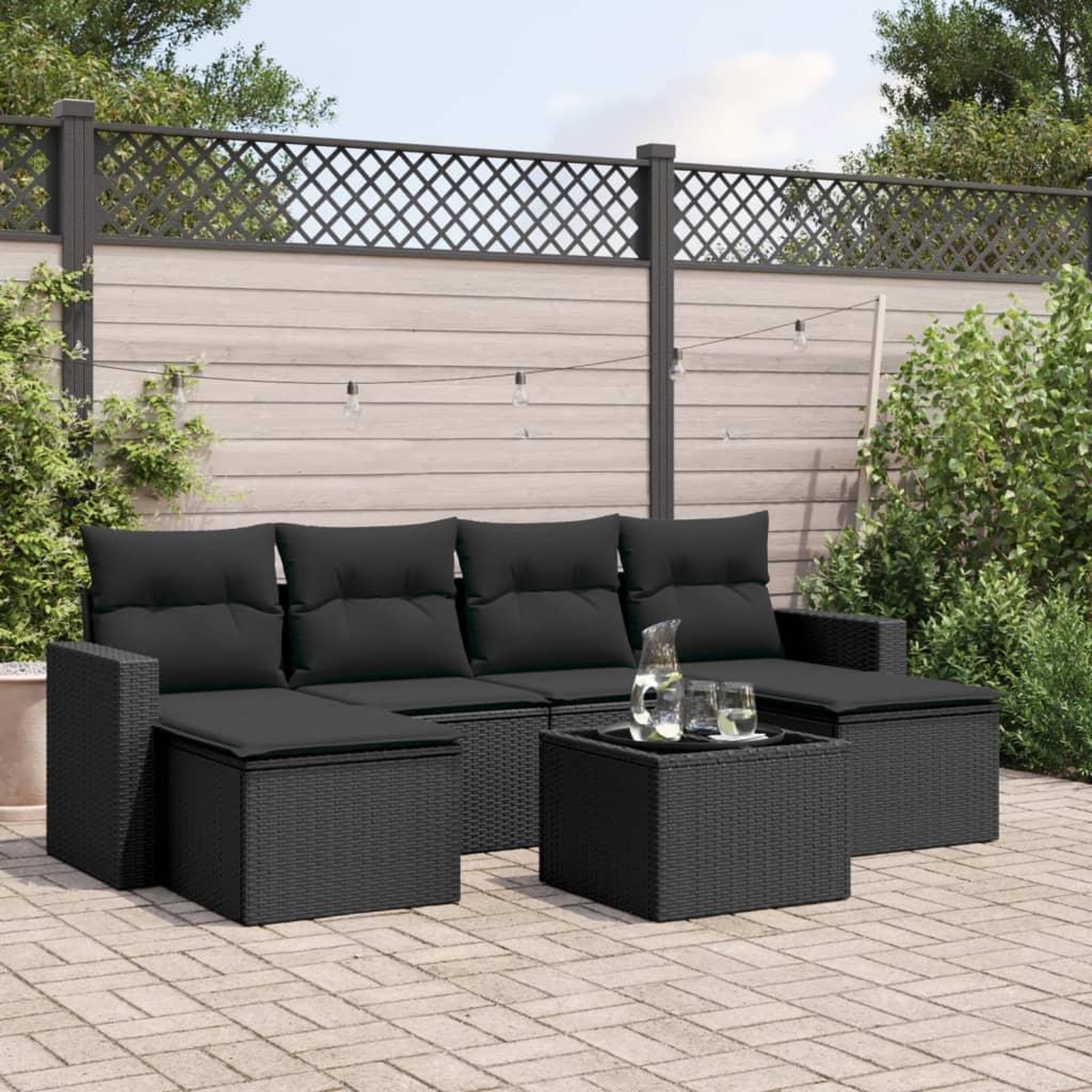VIDAXL Salon de jardin 7 pcs avec coussins noir resine tressee