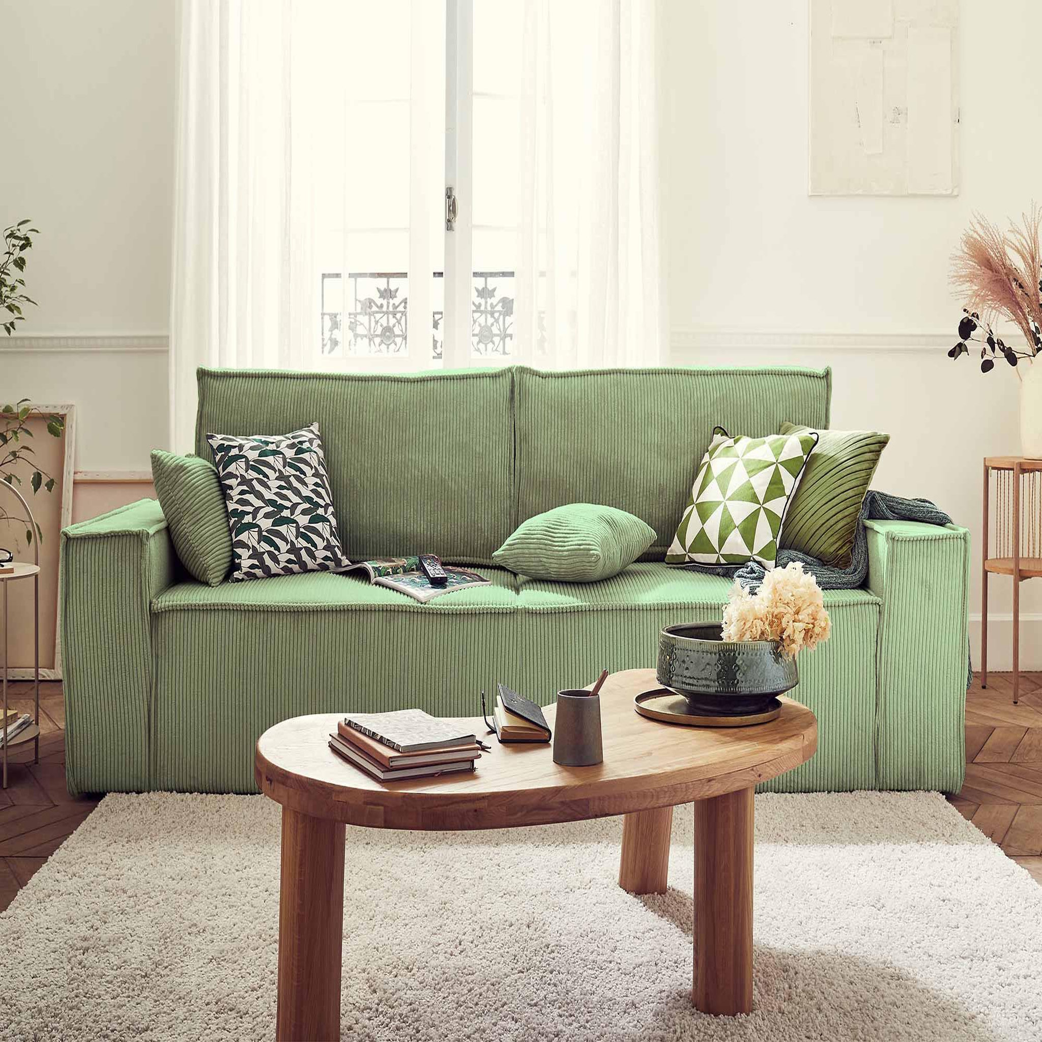 Voir la diapositive 4 : BEST MOBILIER Dellia - canapé 3 places convertible - avec coffre - en velours côtelé - style contemporain