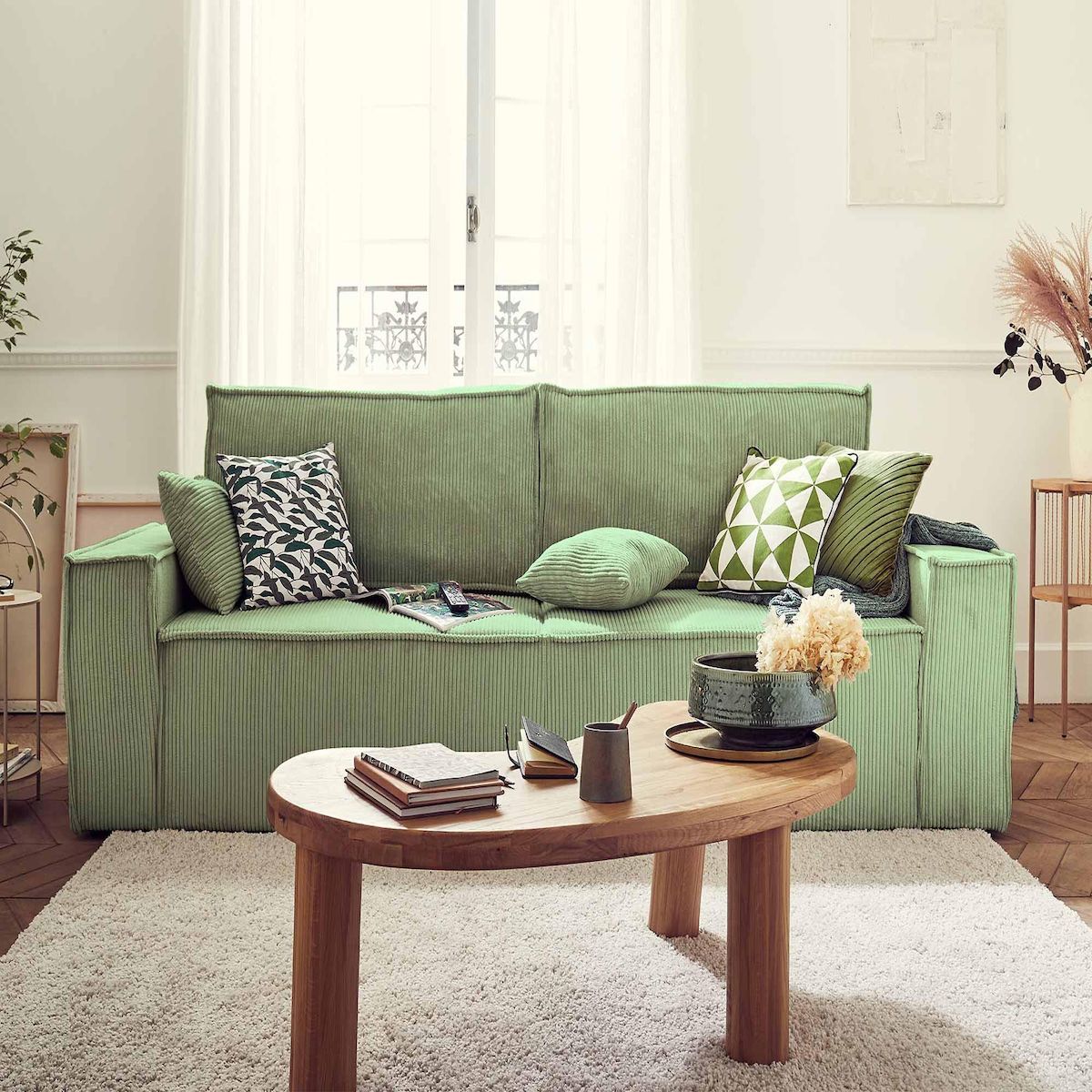 BEST MOBILIER Dellia - canapé 3 places convertible - avec coffre - en velours côtelé - style contemporain