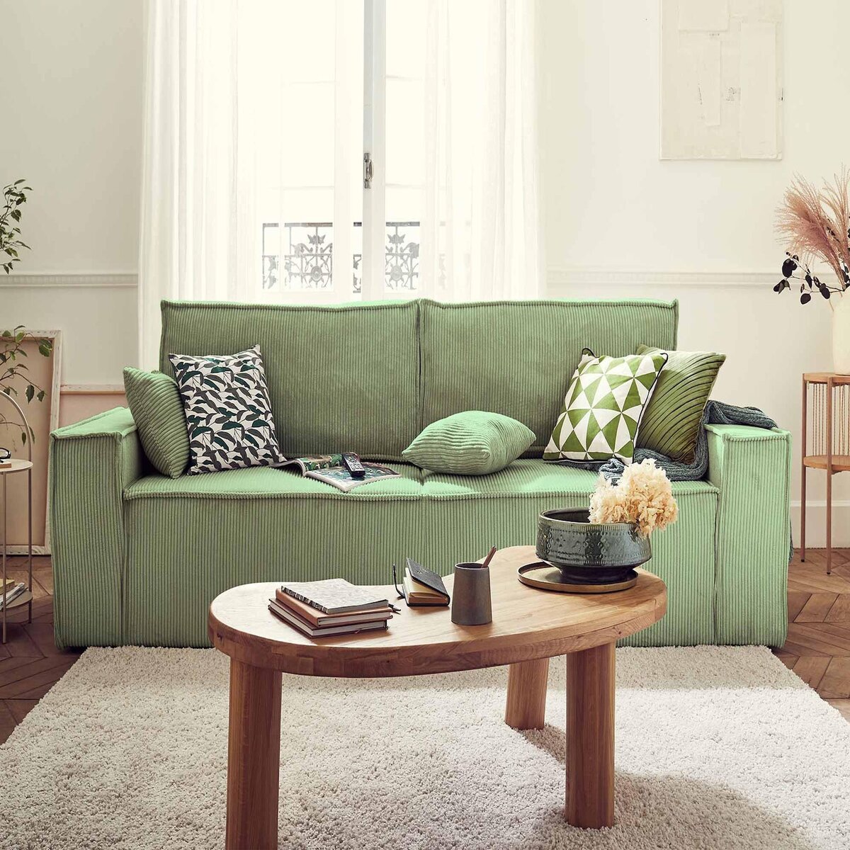 BEST MOBILIER Dellia - canapé 3 places convertible - avec coffre - en velours côtelé - style contemporain