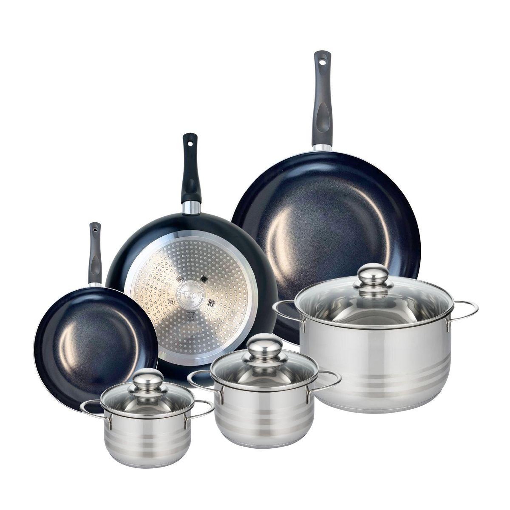 ELO Ensemble de 3 Poêles de cuisson 20, 28 et 32 cm et 3 faitouts 14, 16 et 24 cm Elo Prima Brillant