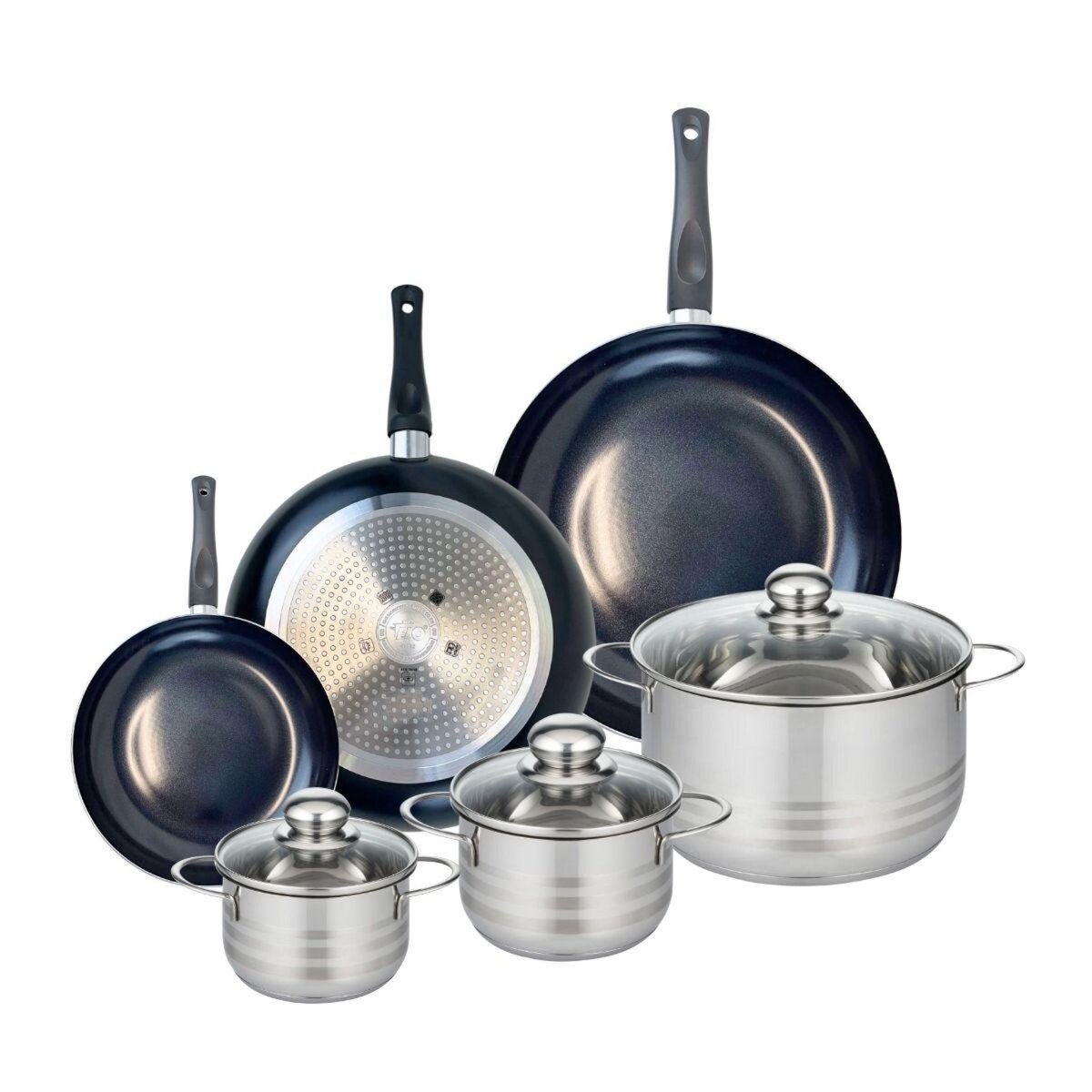 ELO Ensemble de 3 Poêles de cuisson 20, 28 et 32 cm et 3 faitouts 14, 16 et 24 cm Elo Prima Brillant