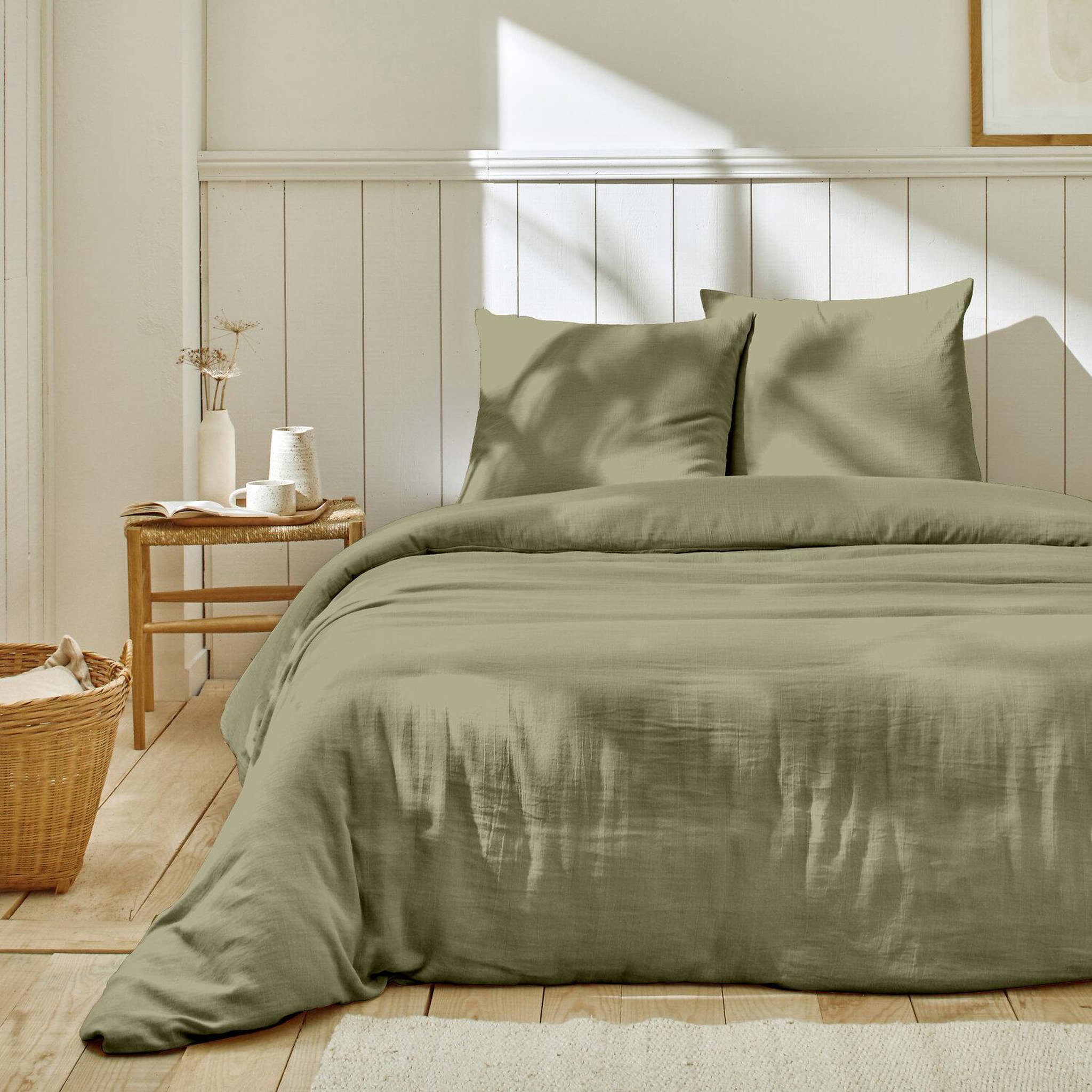Voir la diapositive 1 : Home collection Parure housse de couette en gaze de coton - rose