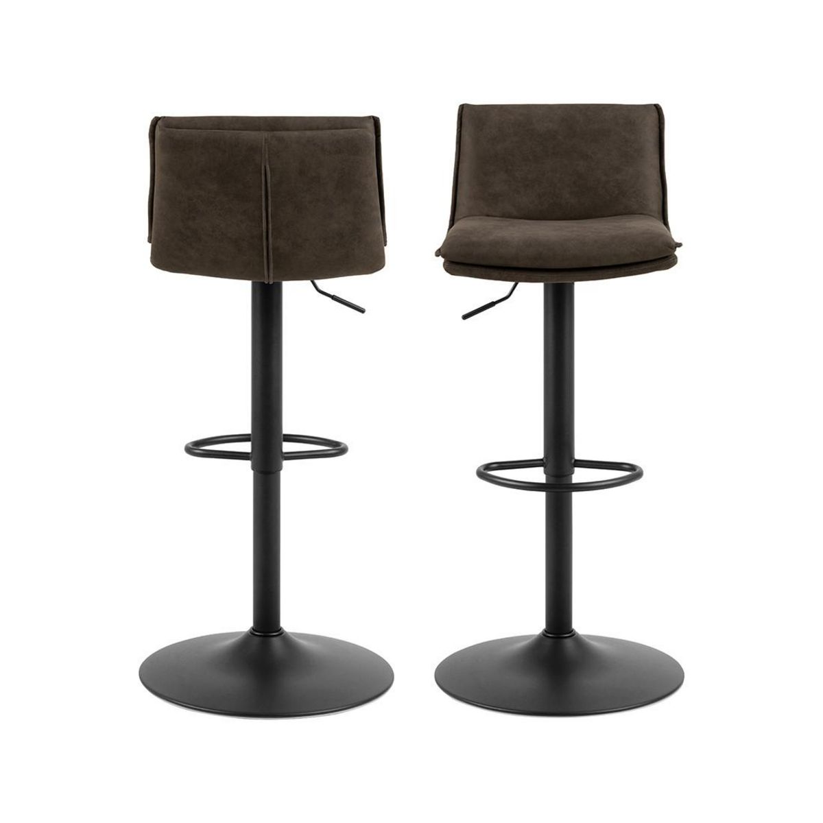 LISA DESIGN Alora - lot de 2 tabourets - ajustables et pivotants - en tissu texturé et suédine - gris anthracite