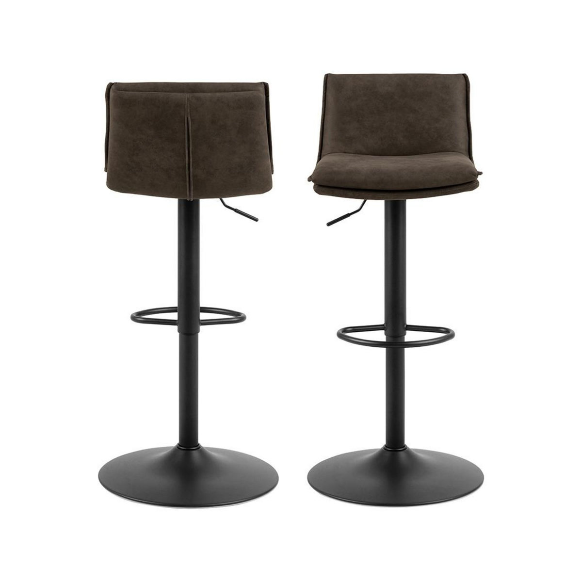 LISA DESIGN Alora - lot de 2 tabourets - ajustables et pivotants - en tissu texturé et suédine - gris anthracite