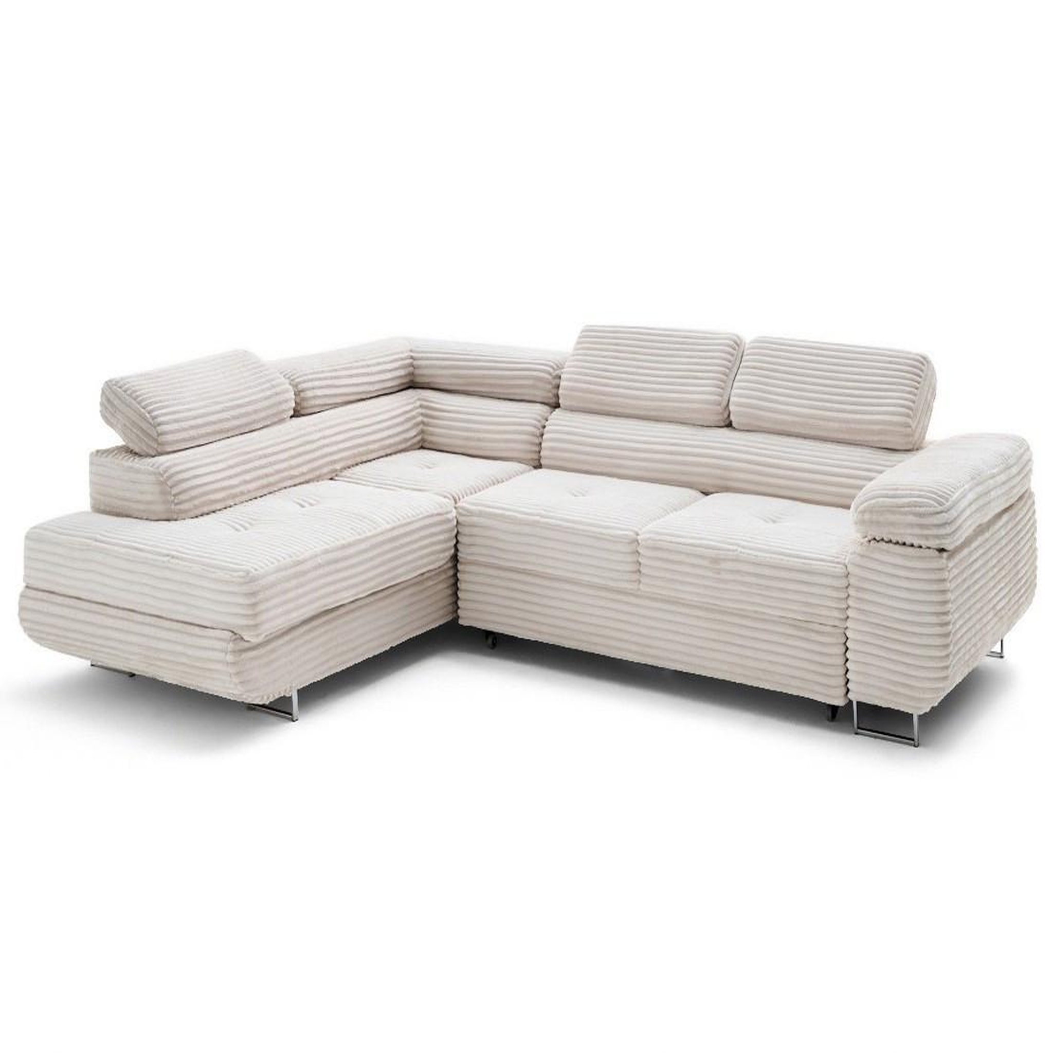 Voir la diapositive 2 : LISA DESIGN Zaria - canapé d'angle gauche 5 places convertible avec coffre et têtières en velours côtelé grosses côtes