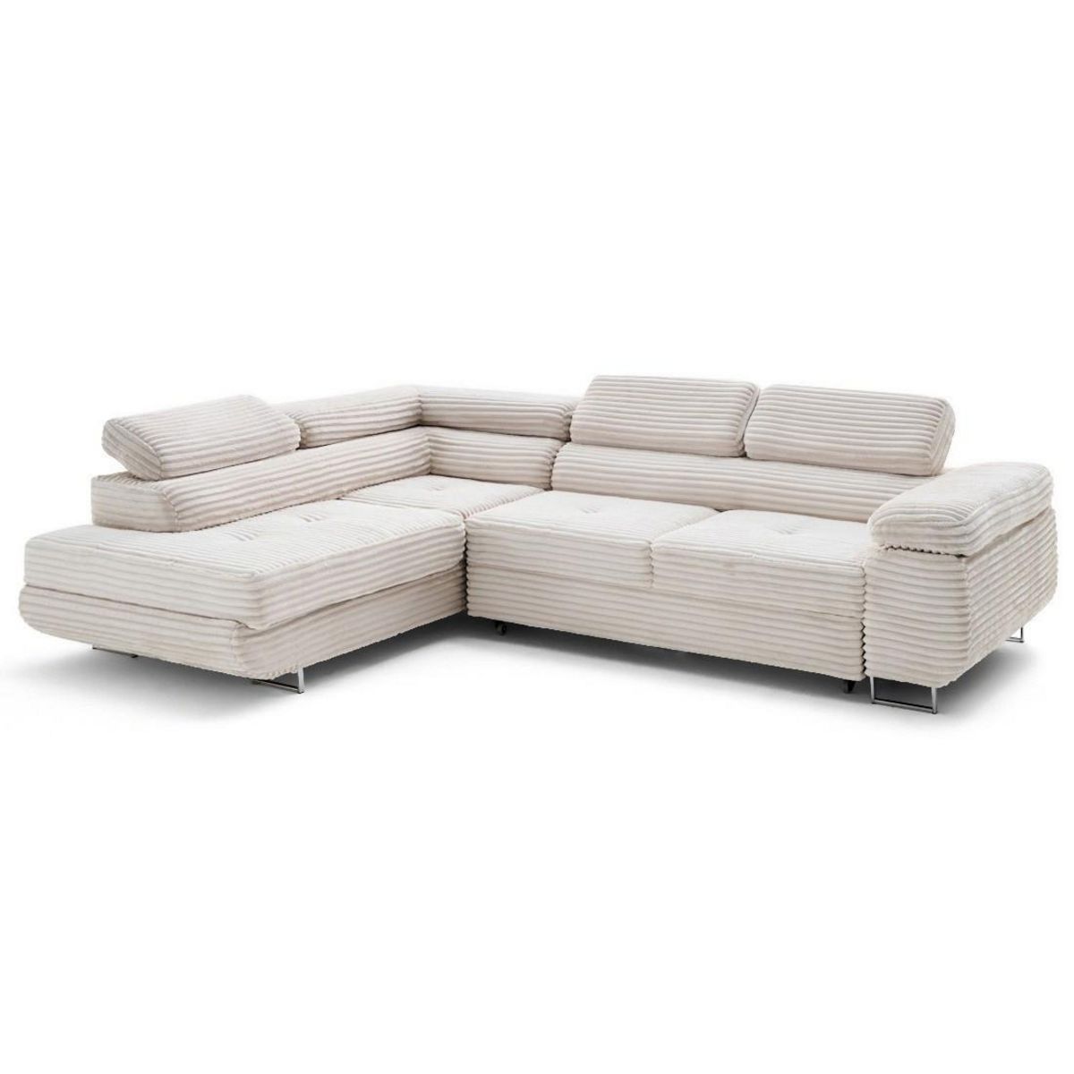 LISA DESIGN Zaria - canapé d'angle gauche 5 places convertible avec coffre et têtières en velours côtelé grosses côtes