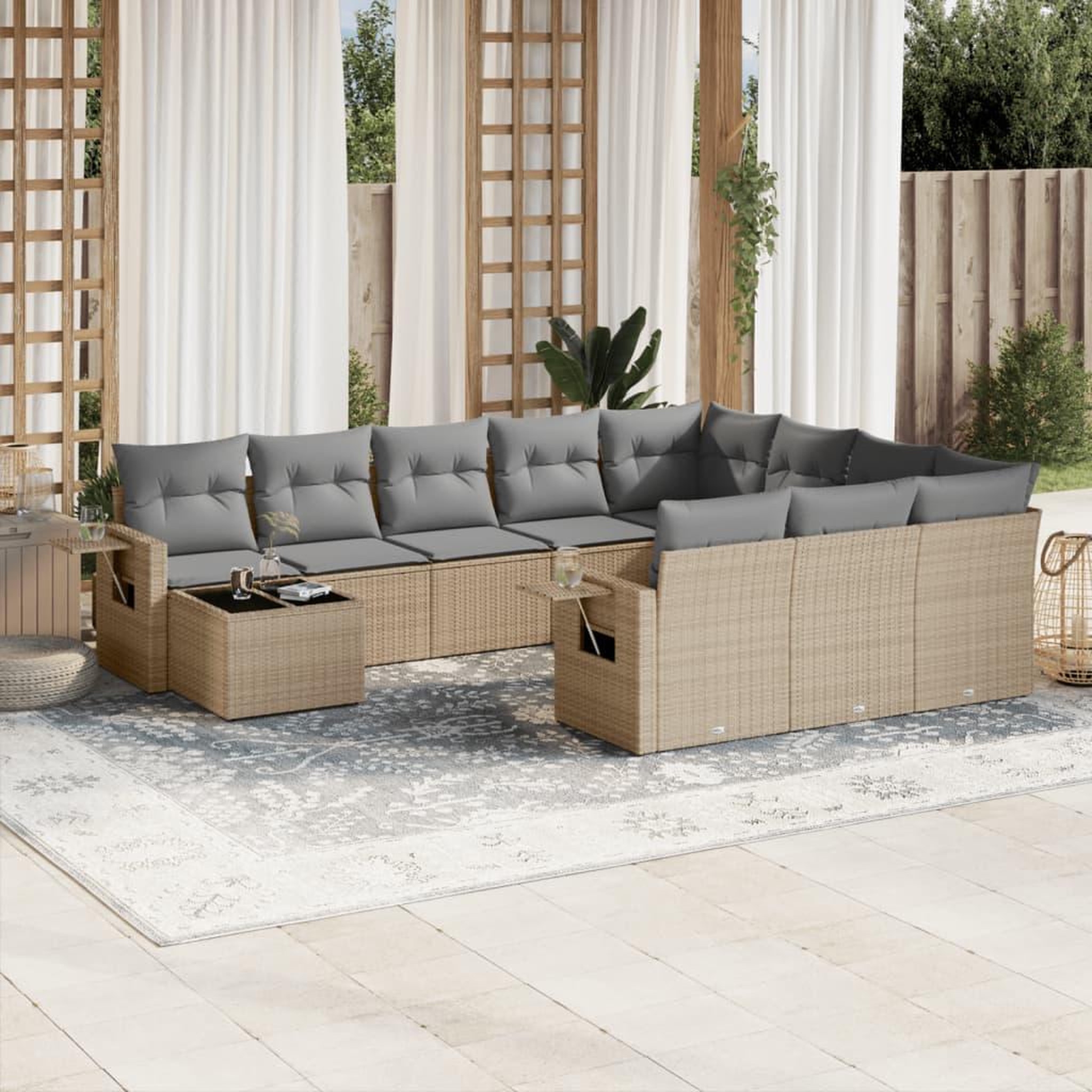 VIDAXL Salon de jardin 11 pcs avec coussins beige resine tressee