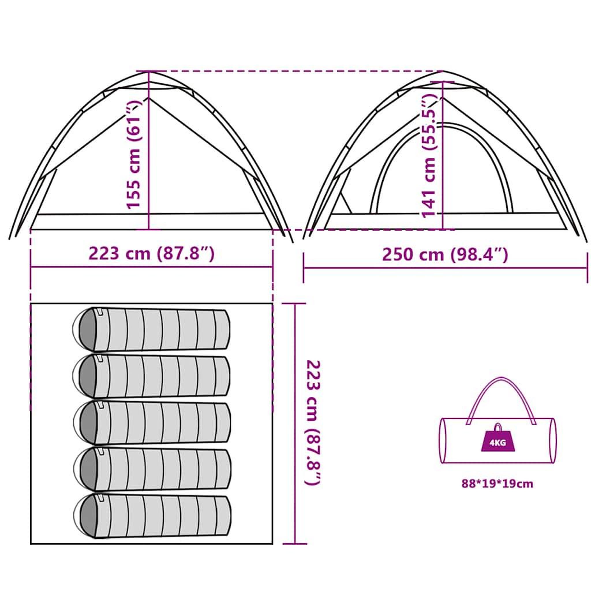 Voir la diapositive 6 : VIDAXL Tente de camping a dome 5 personnes liberation rapide