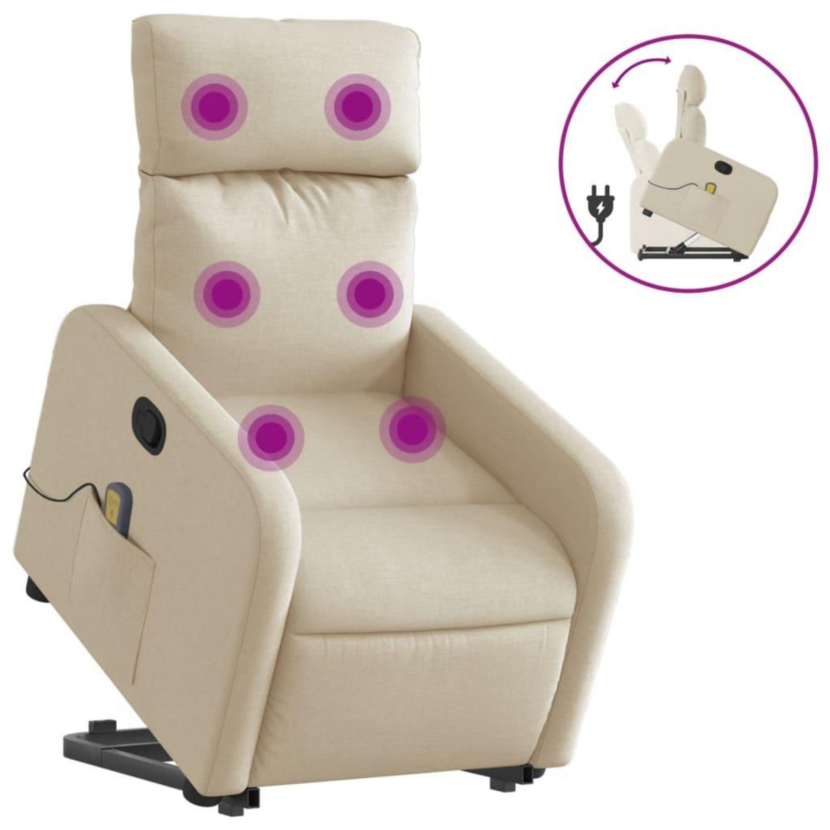 VIDAXL Fauteuil inclinable de massage Creme Tissu