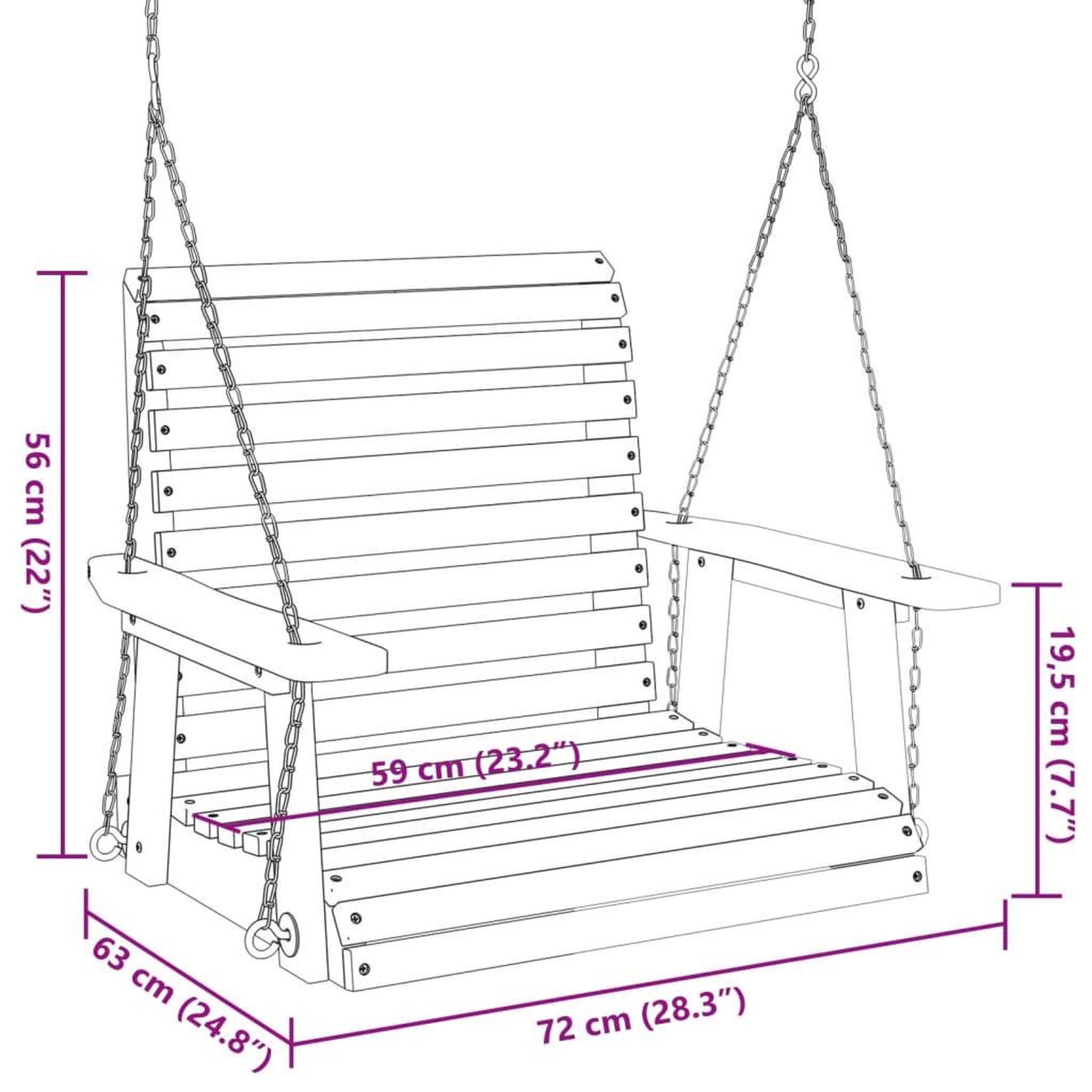 Voir la diapositive 6 : VIDAXL Chaise balançoire de jardin chaînes en metal bois massif sapin