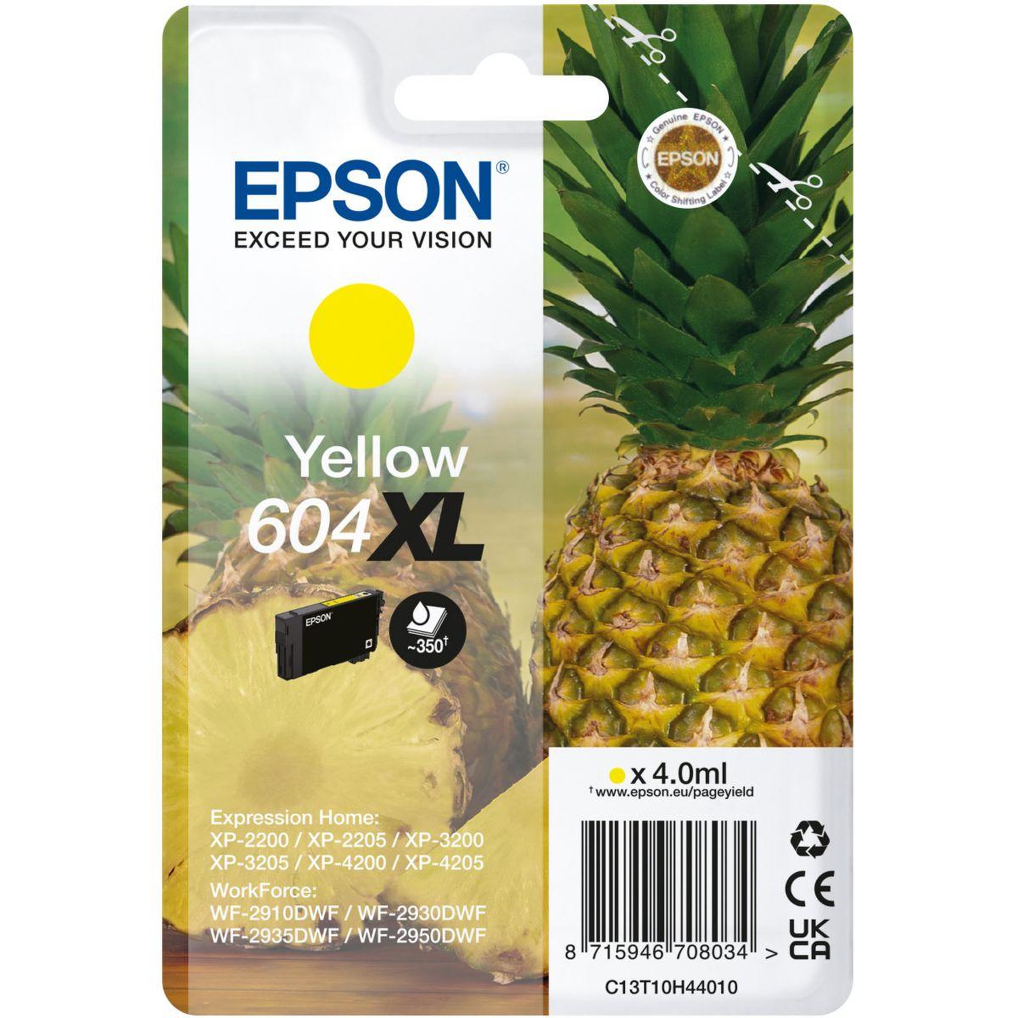 Voir la diapositive 1 : Epson Cartouche d'encre Originale 604 XL Haute Capacité Jaune (Yellow) Série Ananas - C13T09R44010