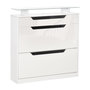 Voir la diapositive 1 : HOMCOM Armoire à chaussures avec 2 tiroirs rabattables + 1 tiroir coulissant + 1 comptoir et 1 plateau en verre étagère réglable sur 2 niveaux 89 x 23 x 96 cm blanc
