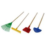 Outils Jardinage Assortis 1 pelle arrondie, 1 bêche, 1 râteau, 1 ramasse feuilles
