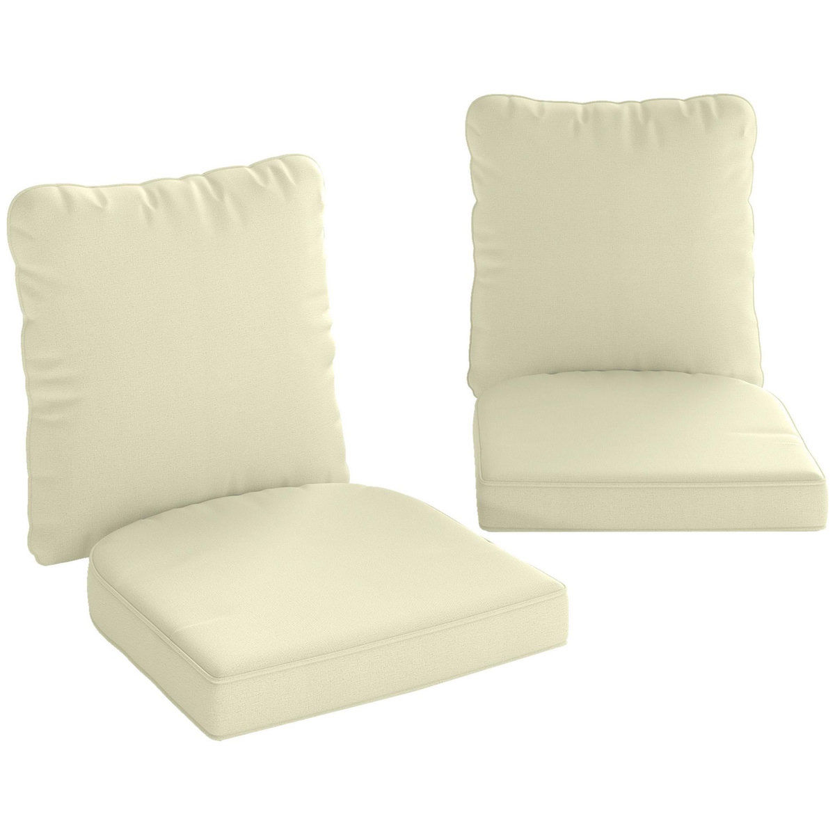 OUTSUNNY Lot de 2 coussins galettes assise dossier de chaises fauteuils de jardin polyester blanc cassé