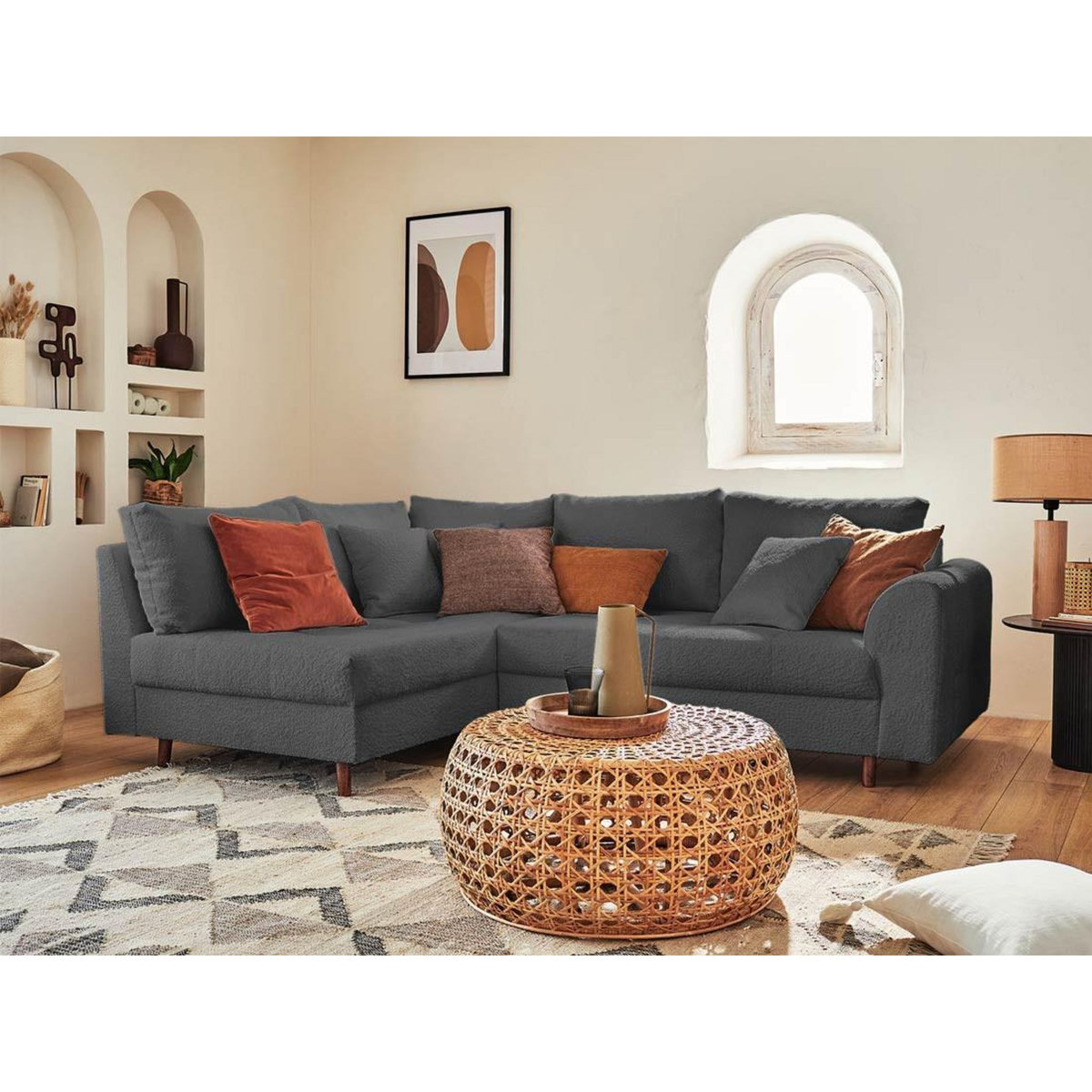 LISA DESIGN Rune - canapé d'angle gauche - 4 places - en tissu bouclette