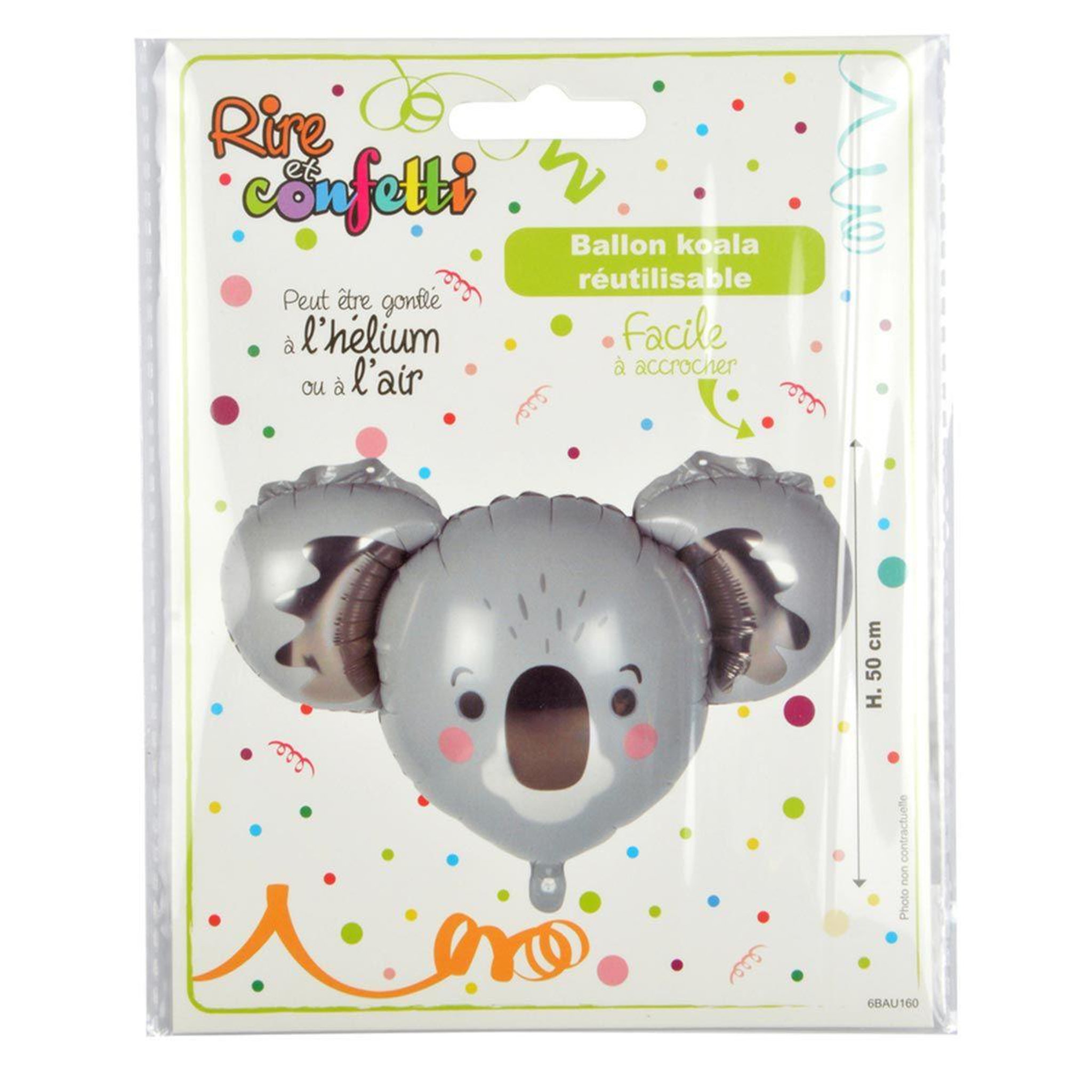 Voir la diapositive 2 : RIRE & CONFETTI Ballon Gonflable Métallisé  Tête de Koala  67cm Gris