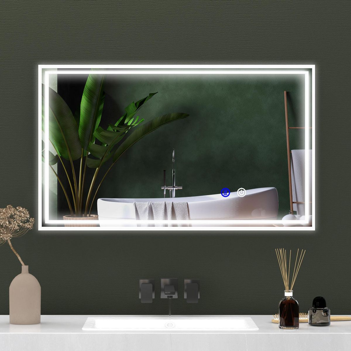 KLEANKIN Miroir LED mural de salle de bain - 100L x 60H cm - luminosité réglable 3 couleurs - interrupteur tactile - système antibué