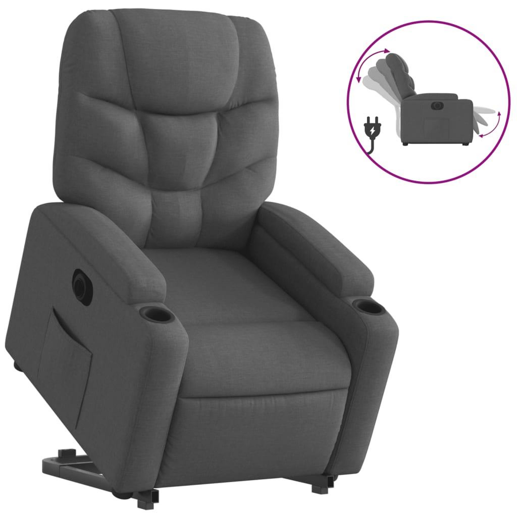 Voir la diapositive 2 : VIDAXL Fauteuil inclinable electrique gris fonce tissu