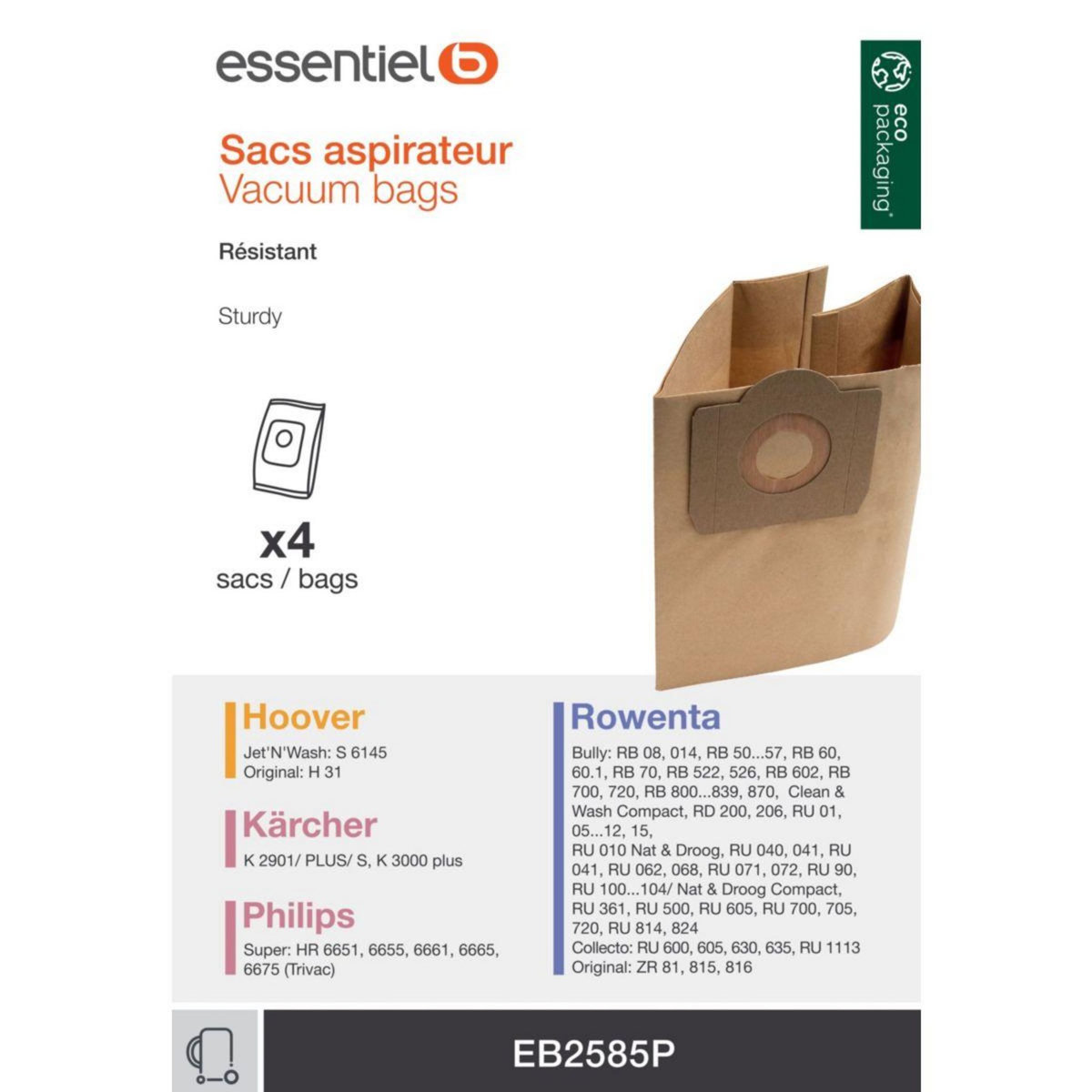 ESSENTIEL B Sac aspirateur EB2585P