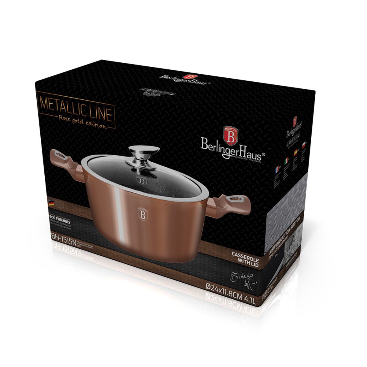 BERLINGER HAUS Faitout avec couvercle en verre induction 24 cm Aluminium forgé Cuivre métal