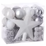 FEERIC LIGHT & CHRISTMAS Kit Décoration pour sapin de Noël - 44 Pièces - Blanc et gris