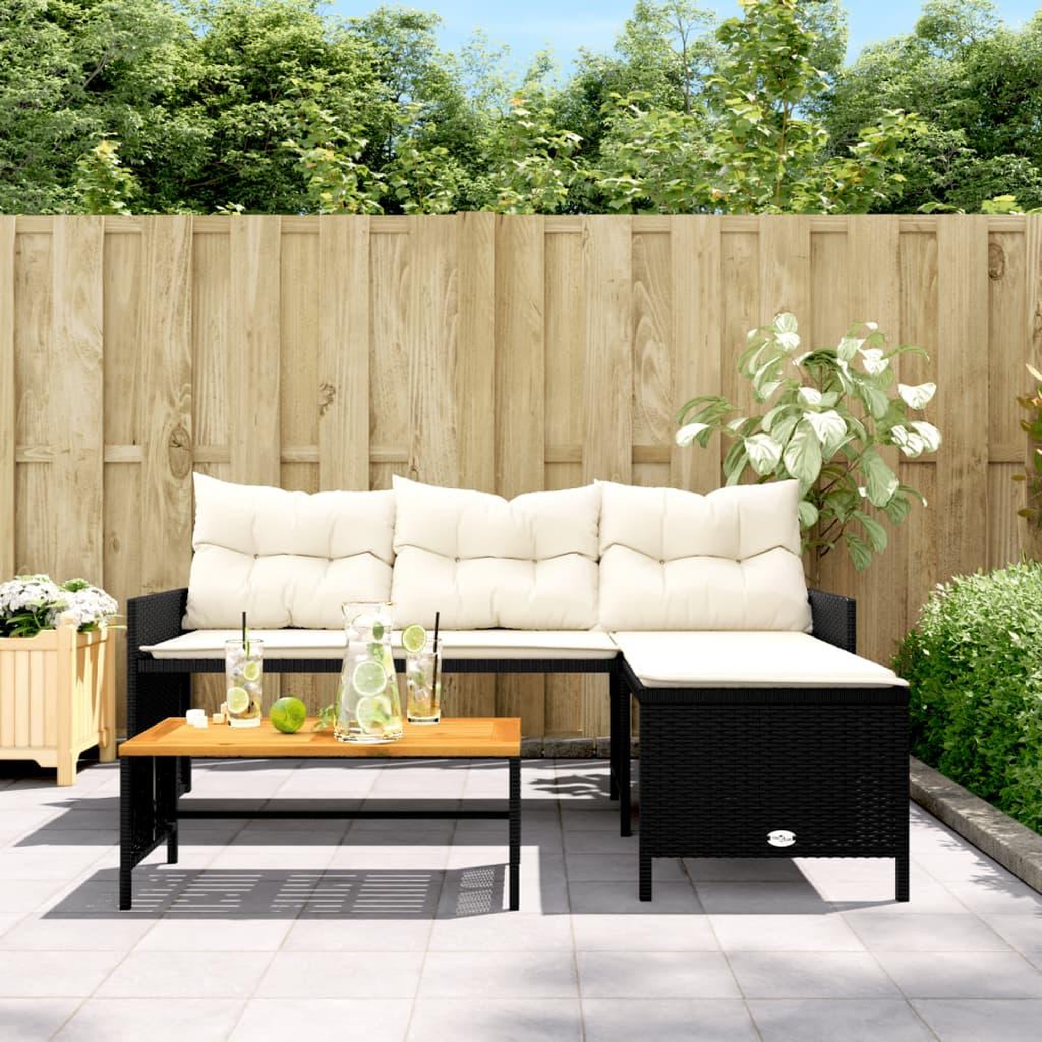 Voir la diapositive 3 : VIDAXL Canape de jardin avec table et coussins en forme de L noir