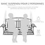 Voir la diapositive 4 : OUTSUNNY Banc suspendu 2 places balancelle de jardin en métal dim. 137L x 58l x 52H cm noir