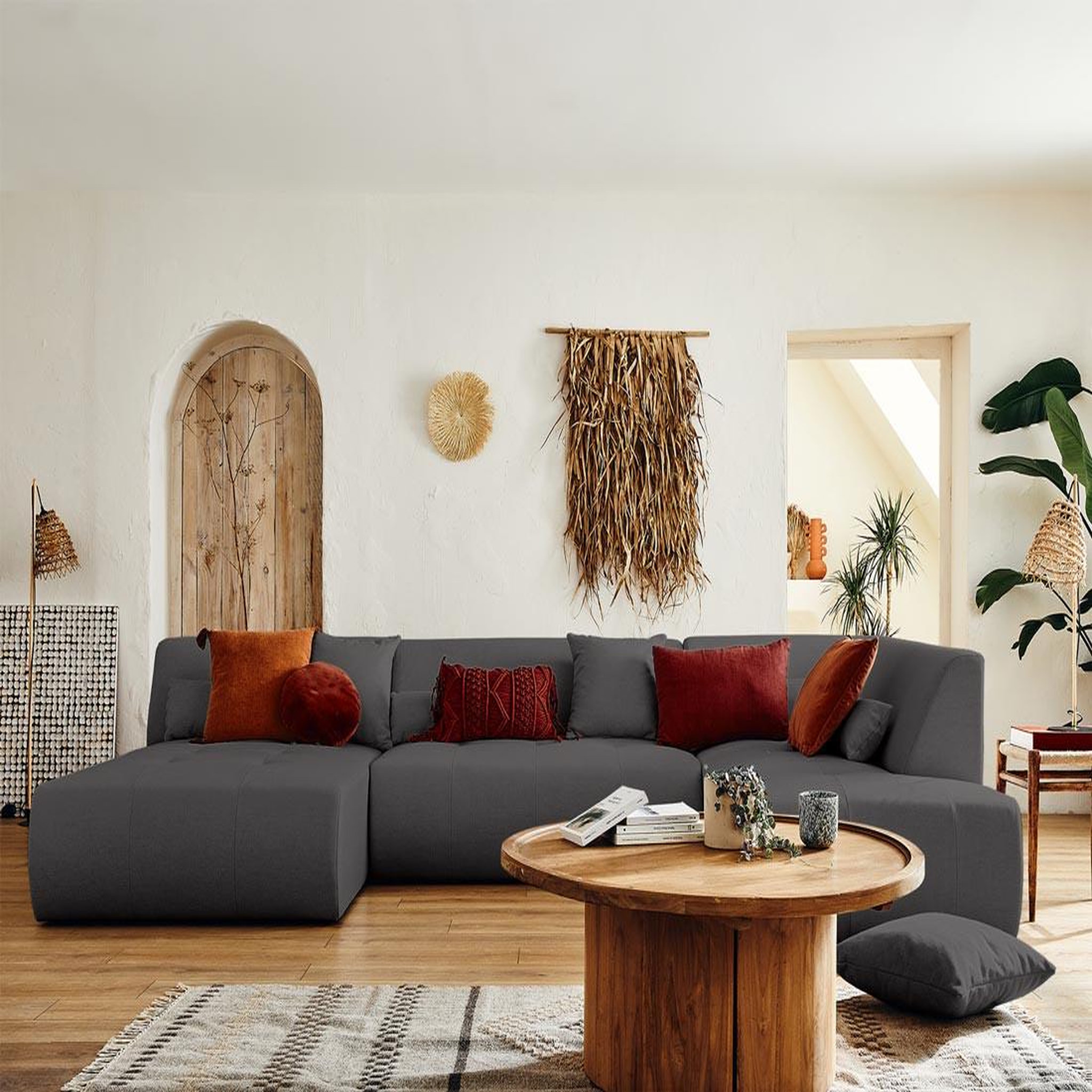Voir la diapositive 2 : BEST MOBILIER Onyx - canapé modulable panoramique d'angle droit 7 places - en tissu