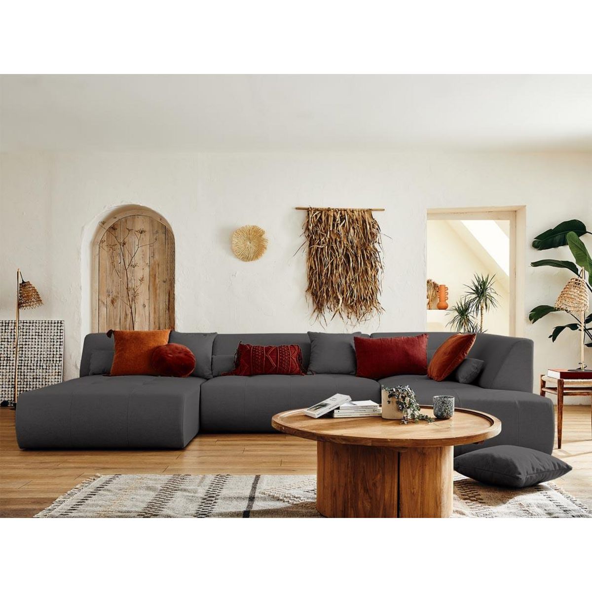 LISA DESIGN Onyx - canapé modulable panoramique d'angle droit 7 places - en tissu