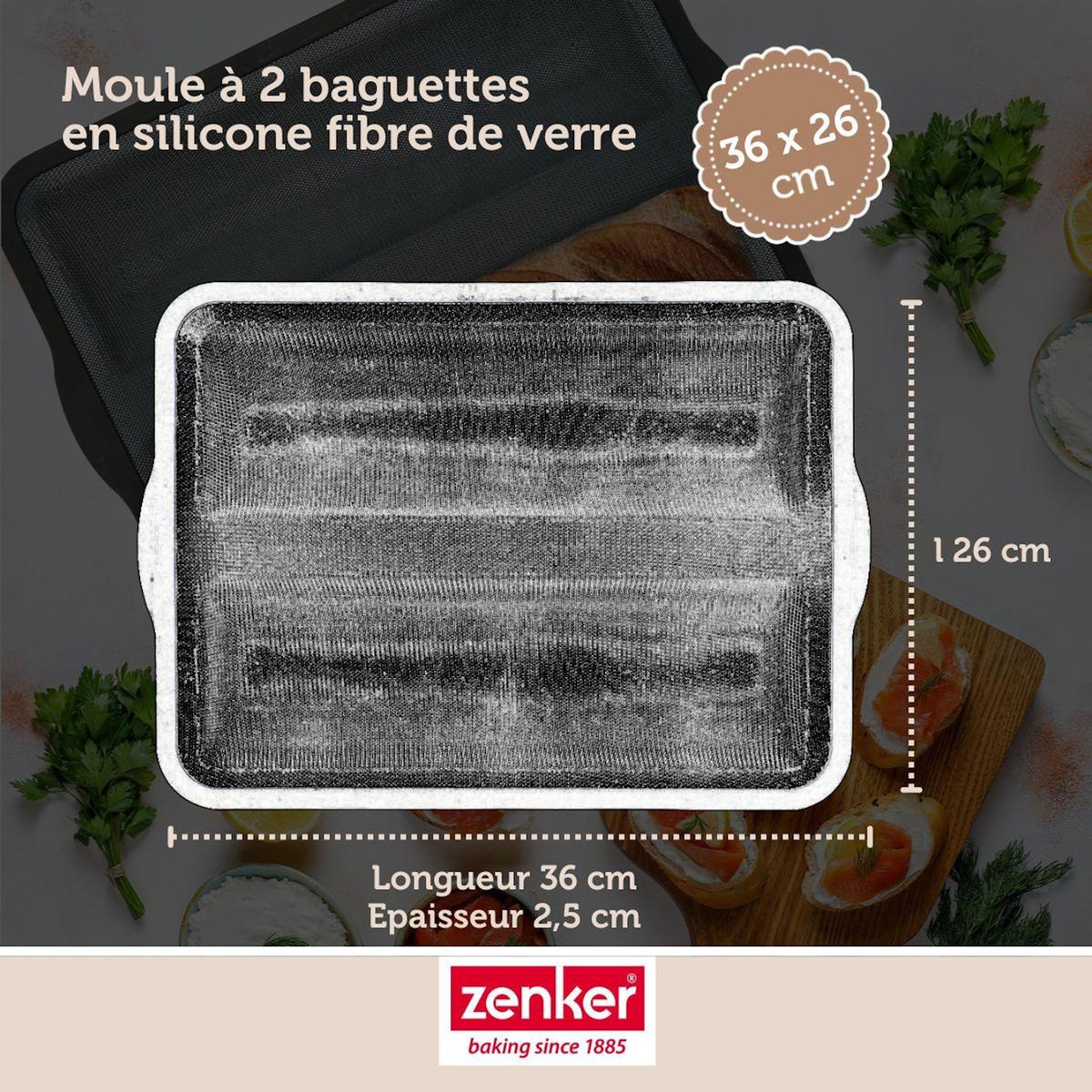 ZENKER Set pâtisserie avec moule 2 baguettes de pain 36 x 26 cm en silicone, 2 bols à mixer, verre mesureur et spatule Zenker