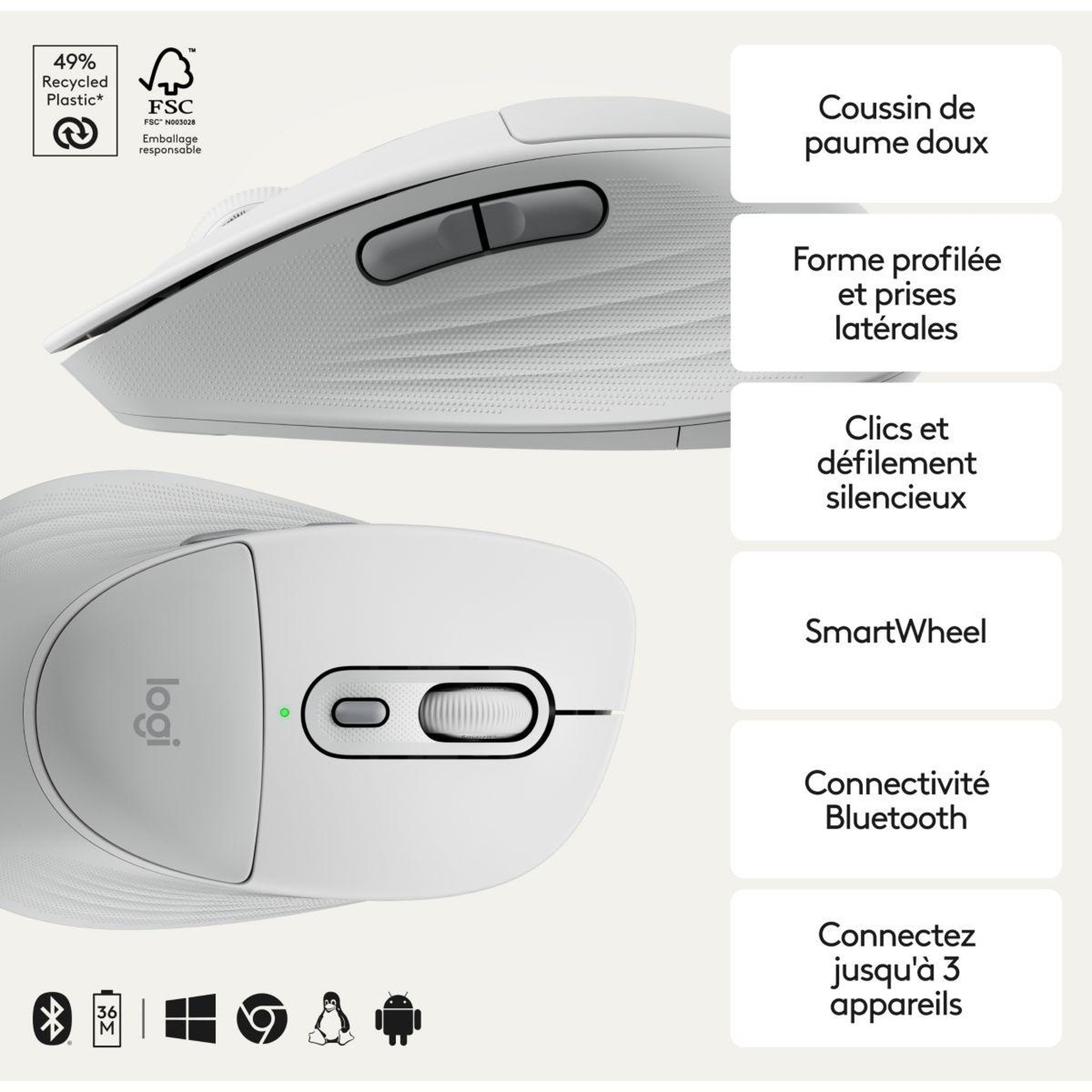 Voir la diapositive 2 : Logitech Souris sans fil m850 l offwhite