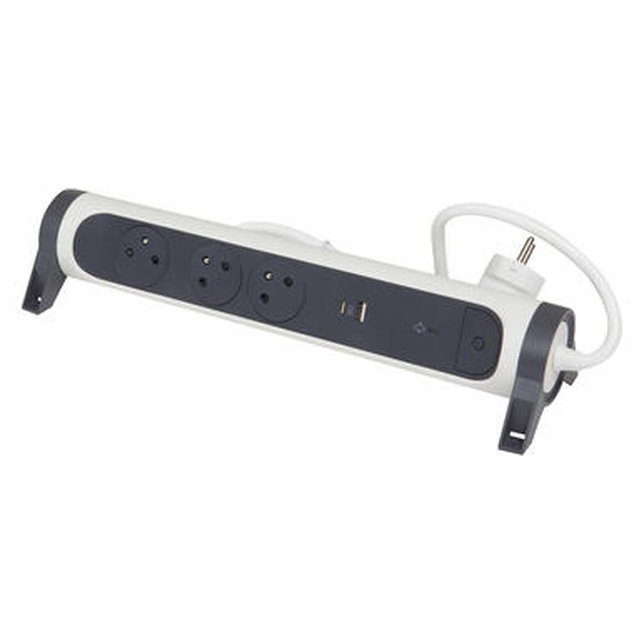 Voir la diapositive 4 : LEGRAND Rallonge 3x2P+T Surface - inter, cordon 1,5mRallonge 3x2P+T Surface - inter, cordon 1,5m, parafoudre et USB A+C- blanc/grisparafoudre et USB A+C- blanc/gris