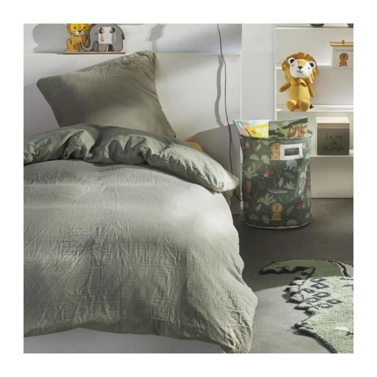 Today Parure de lit - TODAY - 123327 - 1 personne - 140x200 cm - Gaze de coton unie - Sauge