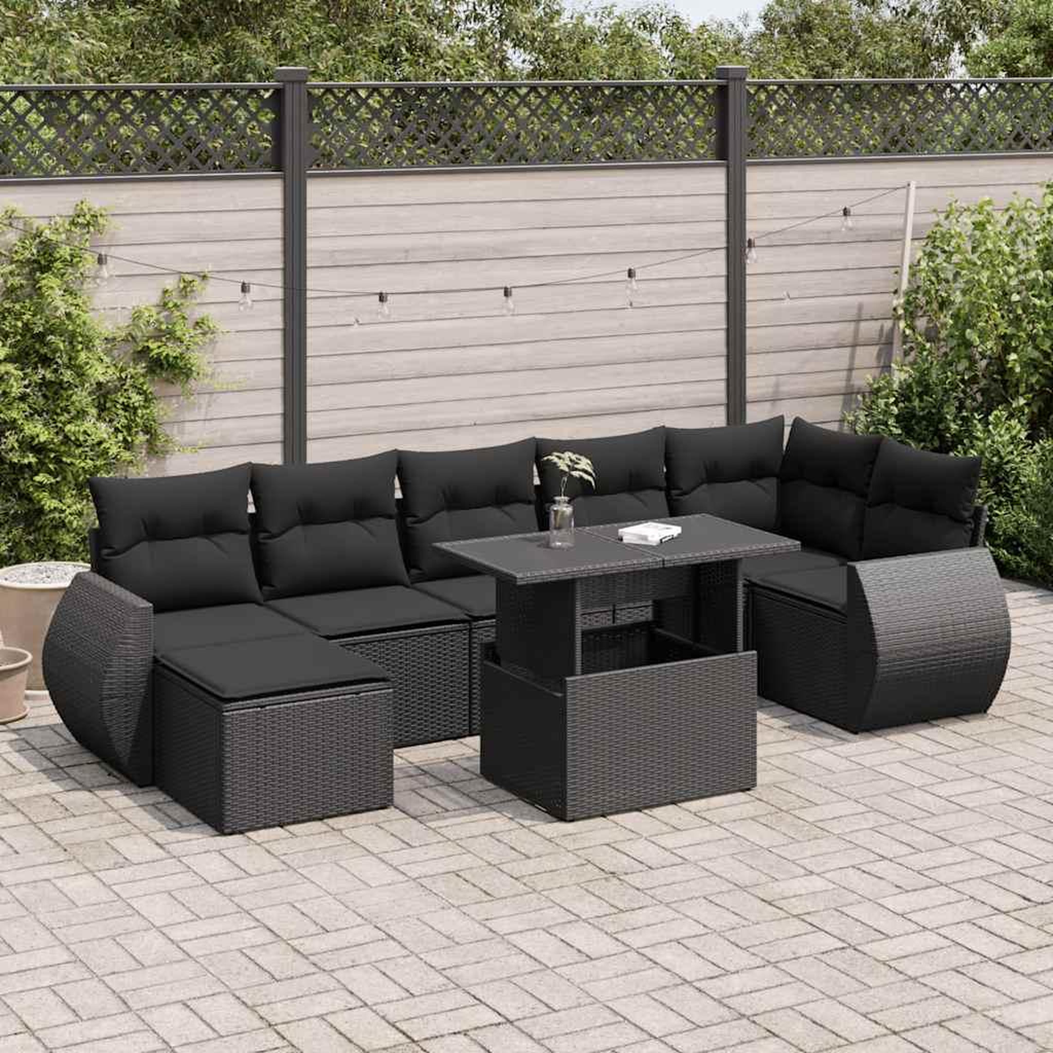 VIDAXL Salon de jardin 8 pcs avec coussins noir resine tressee